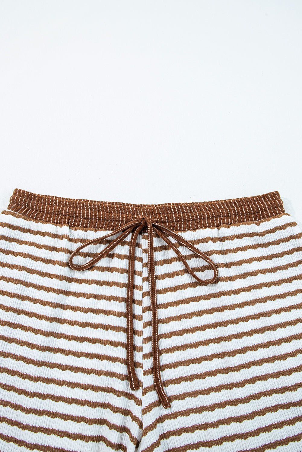 Khaki Stripe Plus Size Loose Pullover Drawstring Elastic Waist Wide Leg Pants Set - MAD RUFFI