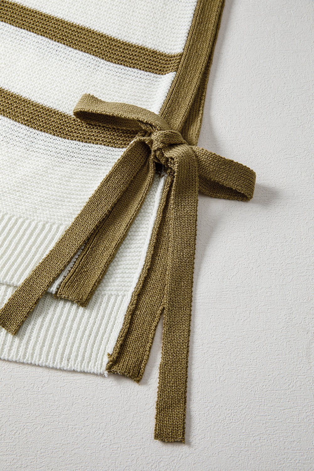 khaki stripe side tie loose knitted top - MAD RUFFI