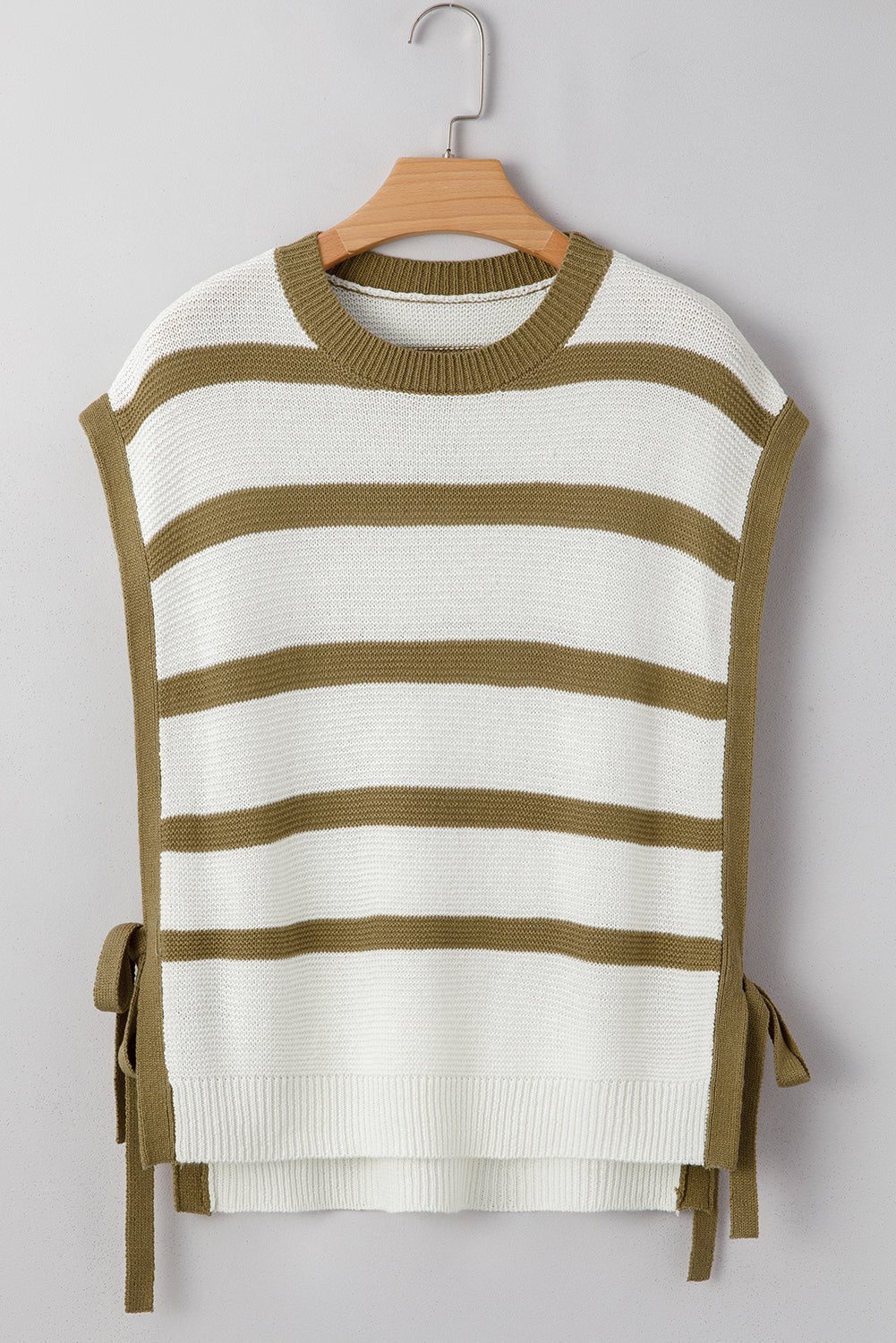 khaki stripe side tie loose knitted top - MAD RUFFI