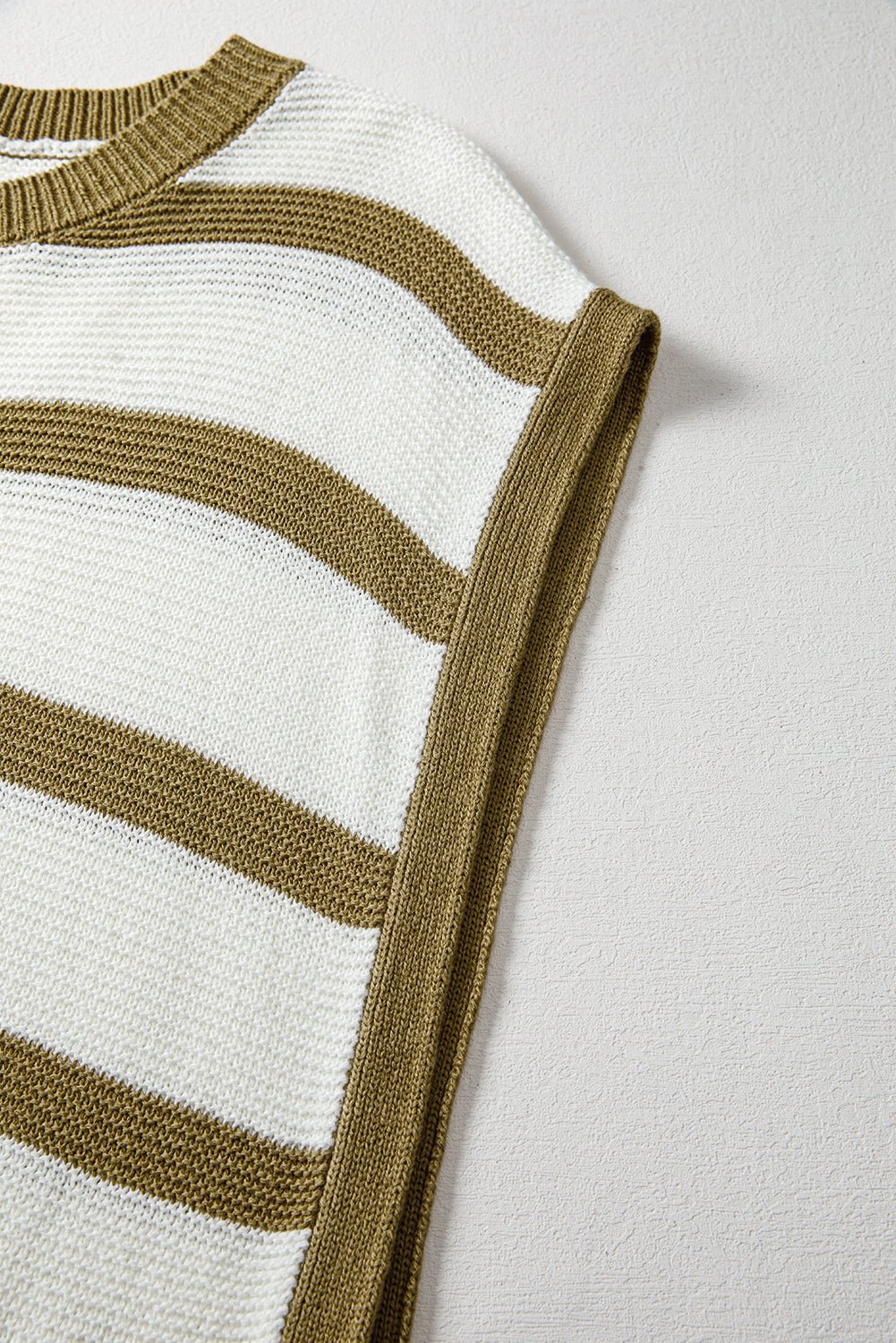 khaki stripe side tie loose knitted top - MAD RUFFI