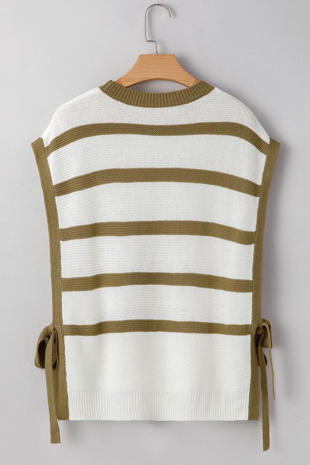 khaki stripe side tie loose knitted top - MAD RUFFI