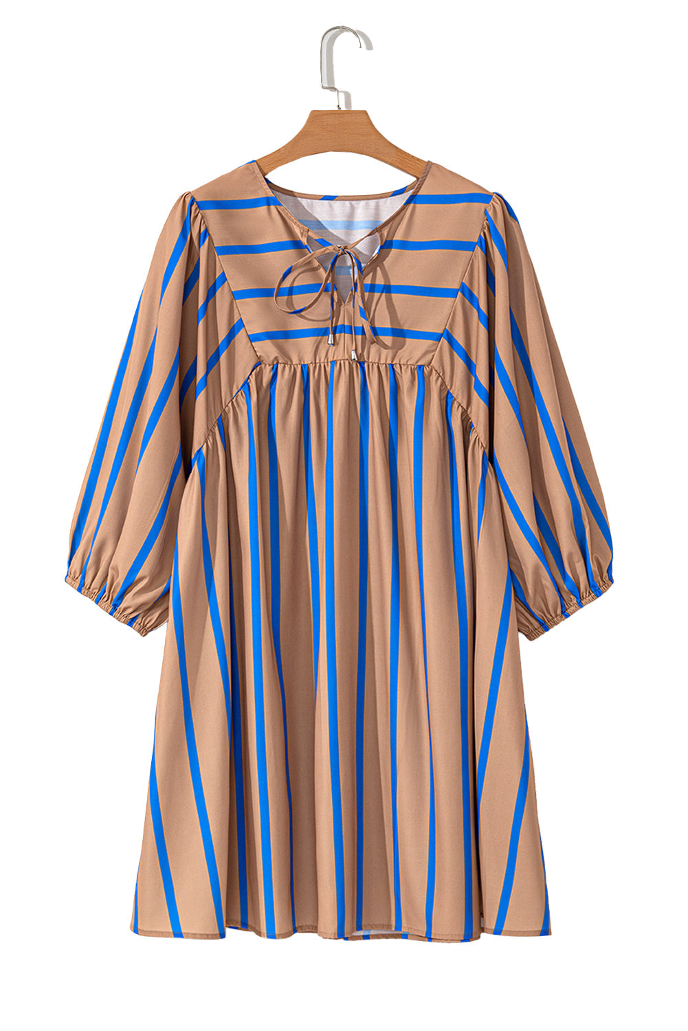 Khaki Stripe Tie Neck Plus Size Mini Dress - Plus Size Dresses