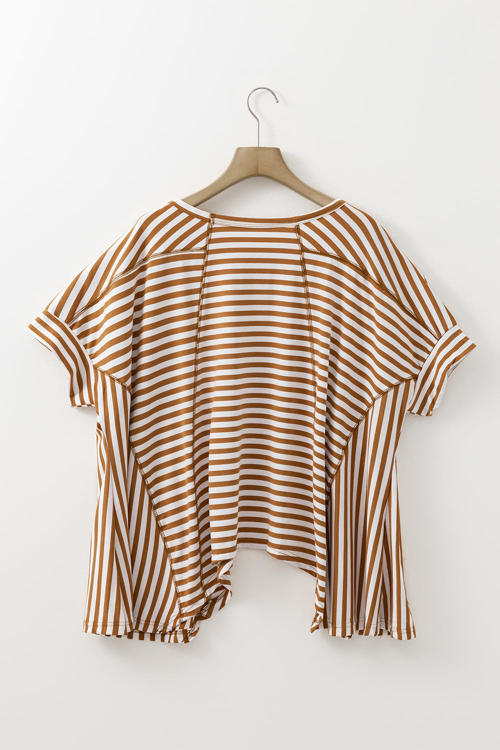 Khaki Striped Batwing Sleeve Oversized Top - Oversized T Shirt