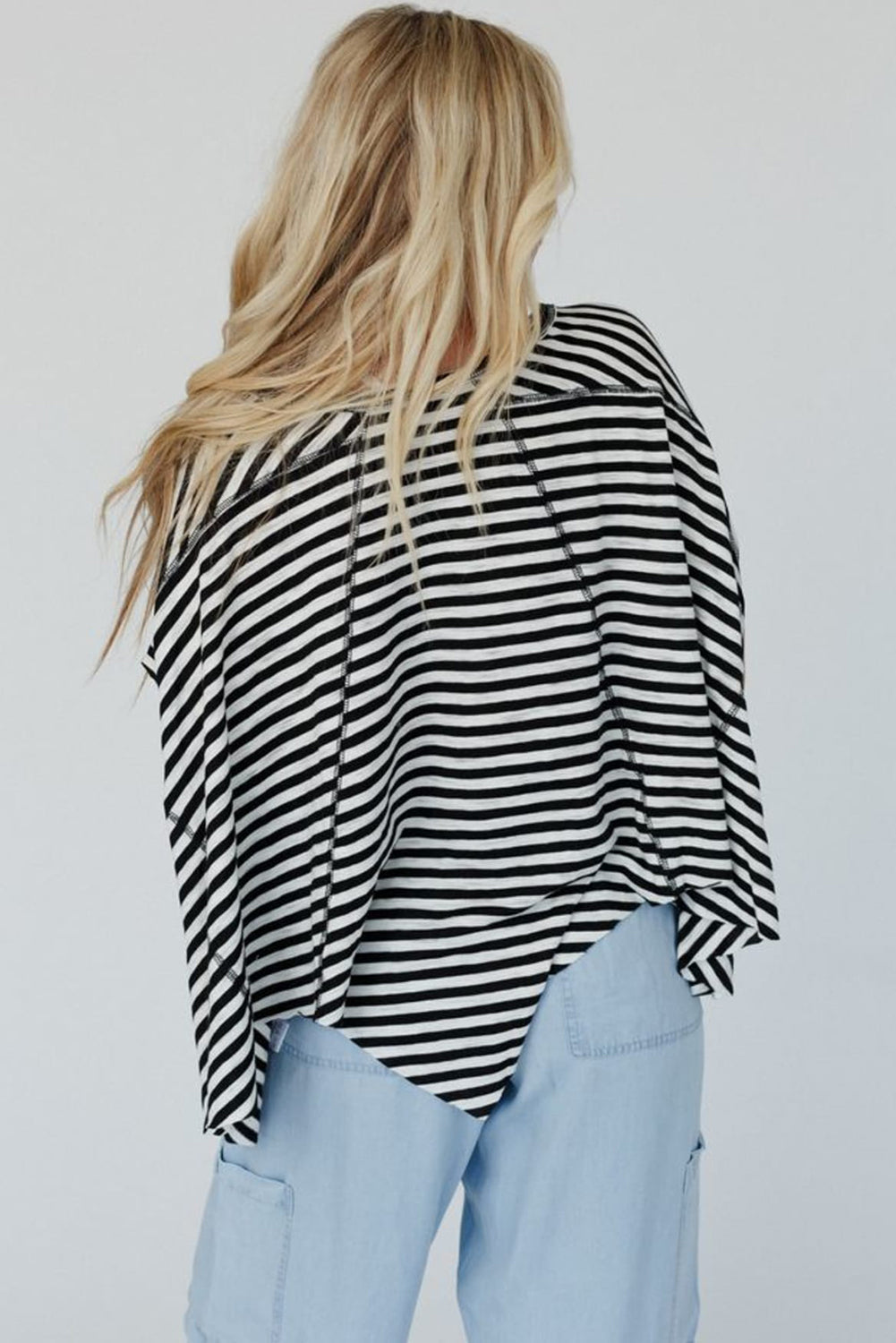 Khaki Striped Batwing Sleeve Oversized Top - Oversized T Shirt