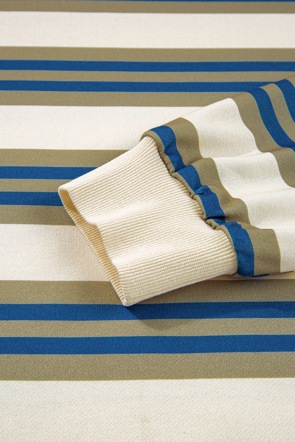 khaki striped crew neck drop shoulder pullover sweatshirt - MAD RUFFI