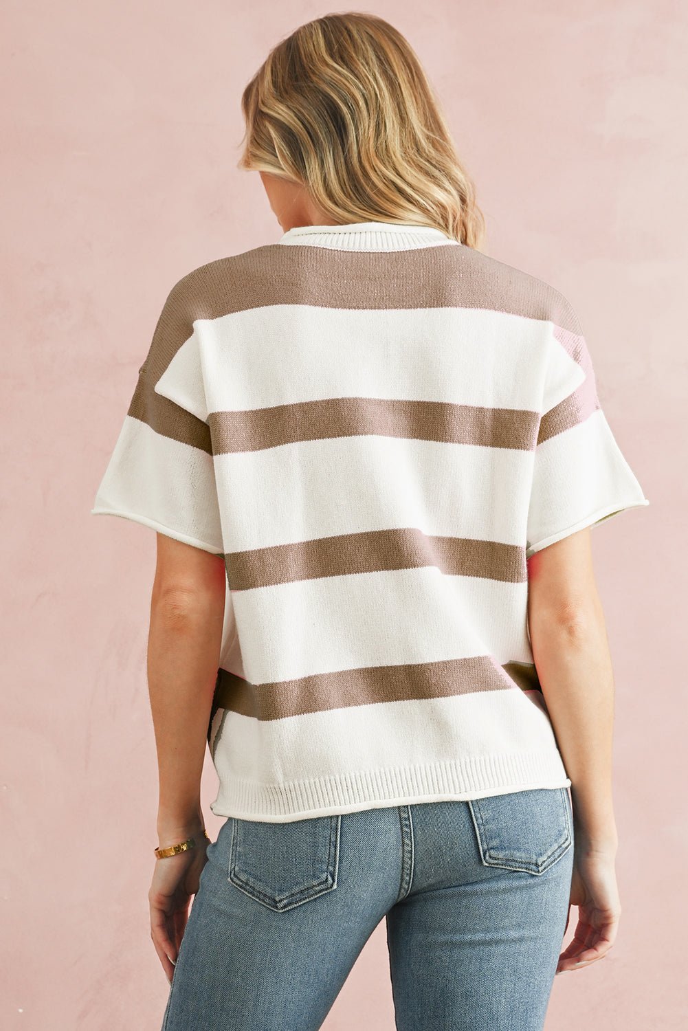 Khaki Striped Drop Shoulder Knitted Top - MAD RUFFI