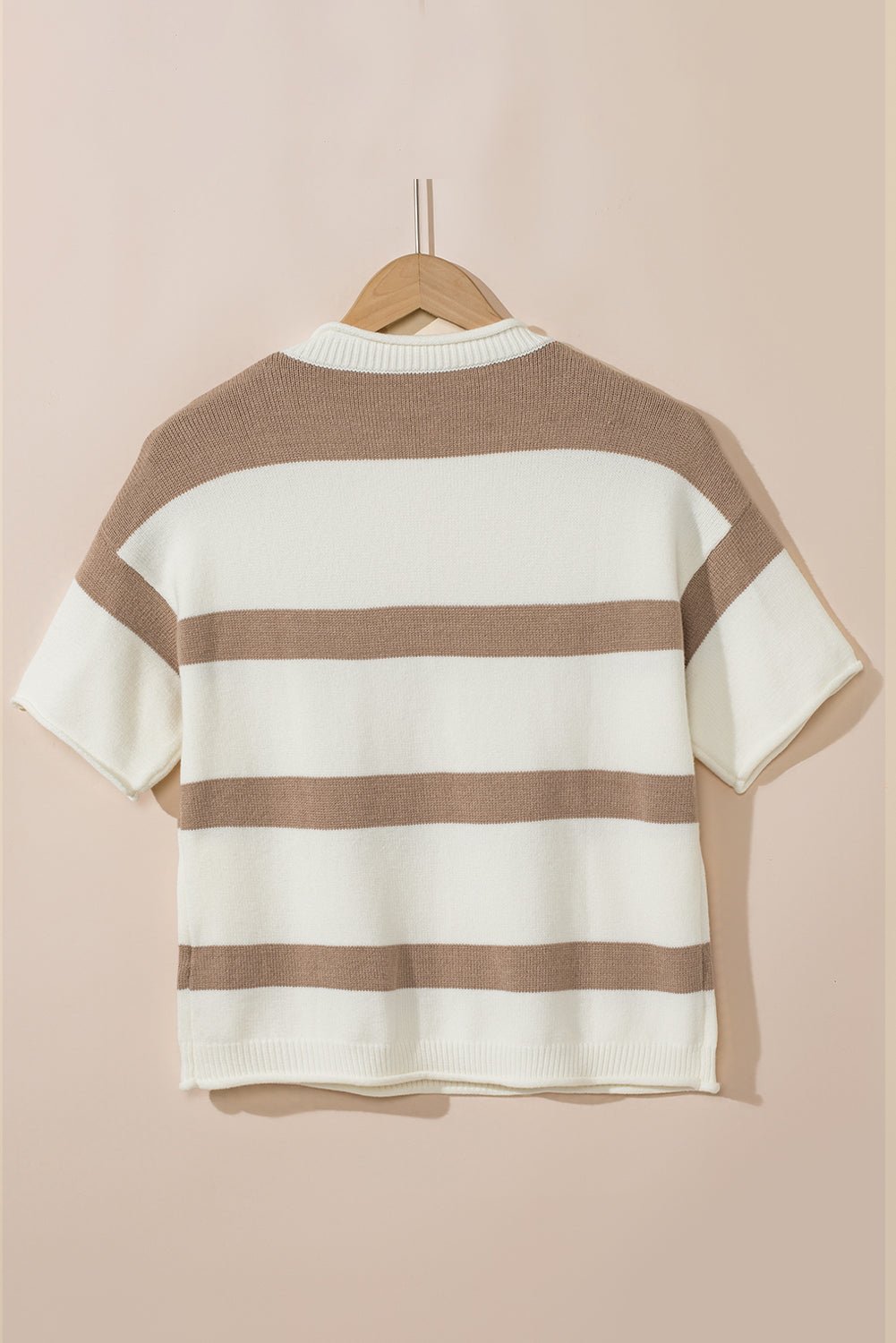 Khaki Striped Drop Shoulder Knitted Top - MAD RUFFI