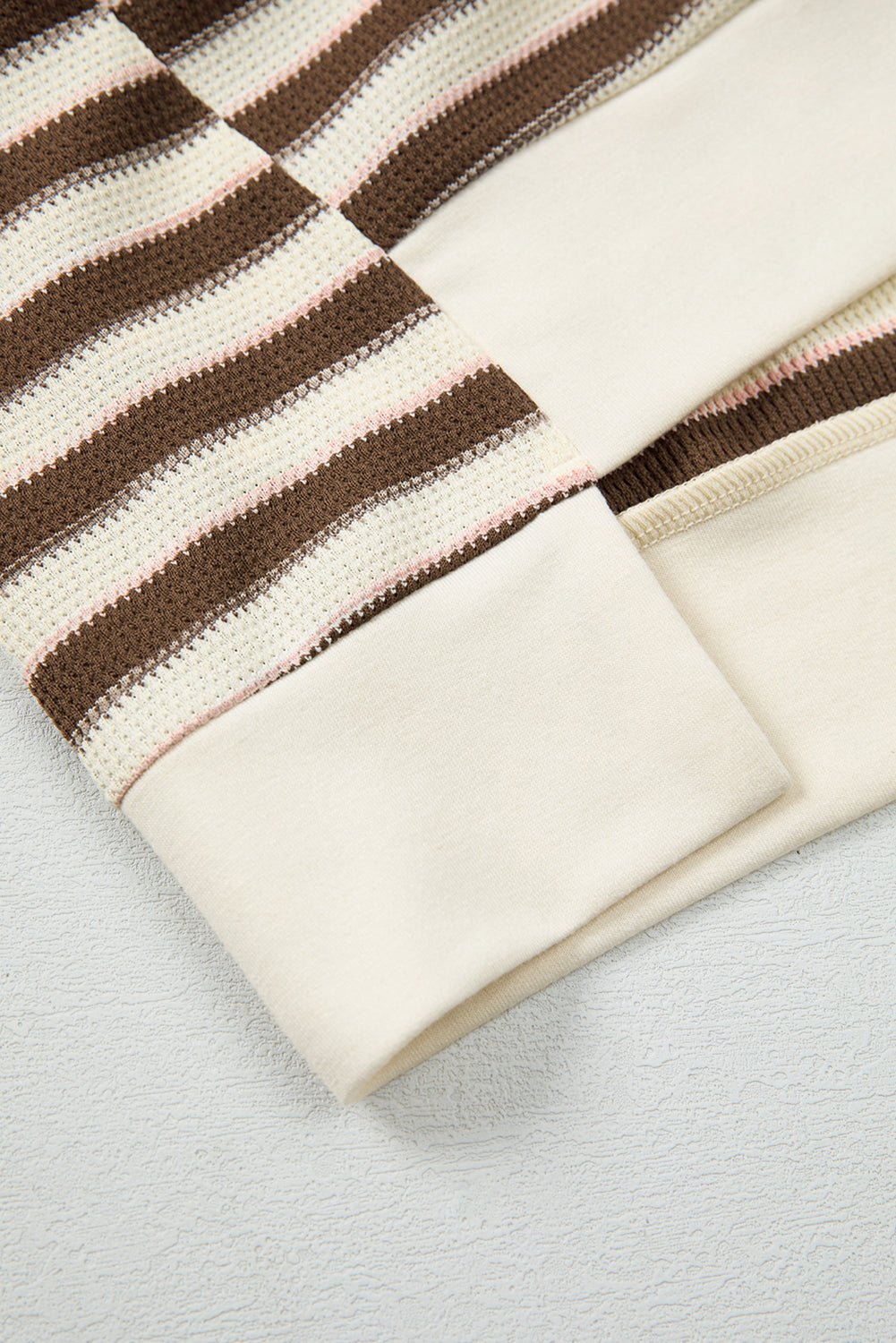 Khaki Striped Patchwork Oversized Pullover Top - MAD RUFFI