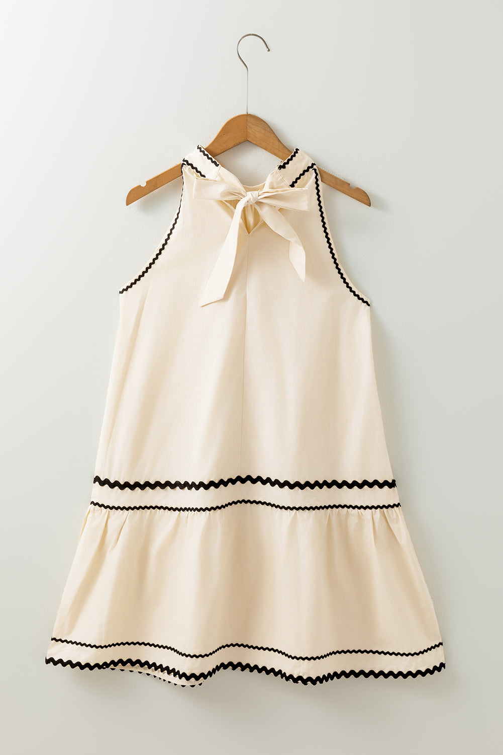 Khaki Striped Ricrac Sleeveless Mini Dress - MAD RUFFI