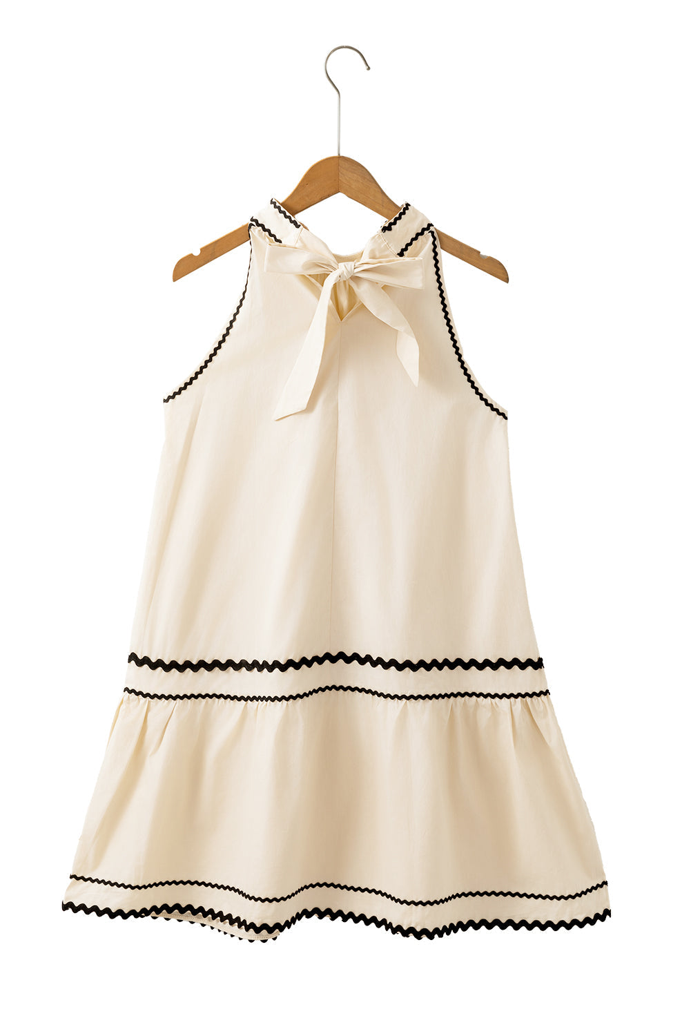 Khaki Striped Ricrac Sleeveless Mini Dress - MAD RUFFI