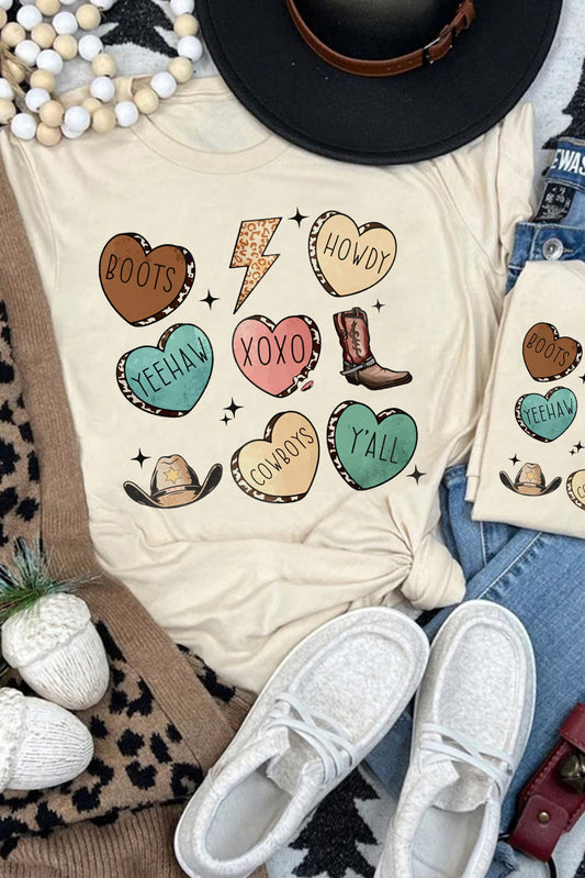 Khaki Valentine Heart Shape Love Letter Graphic Tee - MAD RUFFI