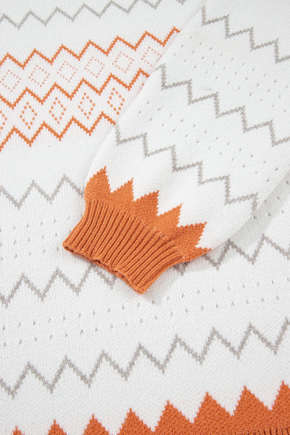 Khaki Zigzag Geometric Pattern Knitted Pullover Sweater - MAD RUFFI