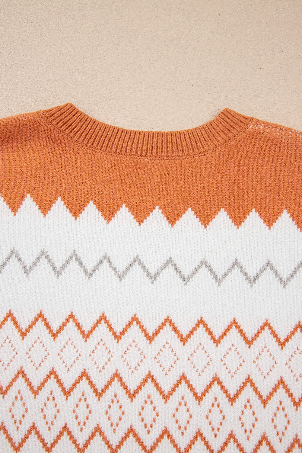 Khaki Zigzag Geometric Pattern Knitted Pullover Sweater - MAD RUFFI