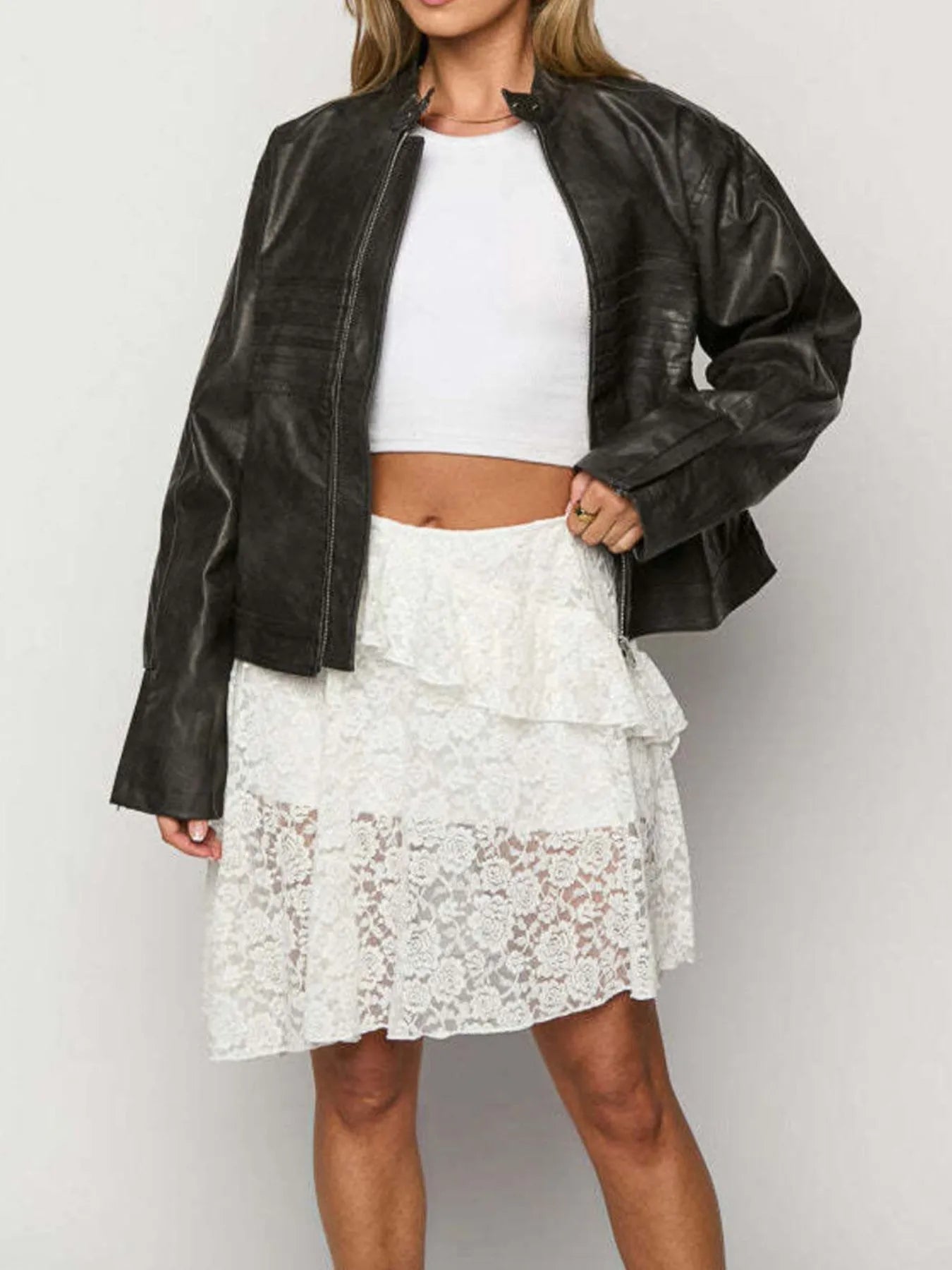 Lace Asymmetrical Mini Skirt - MAD RUFFI