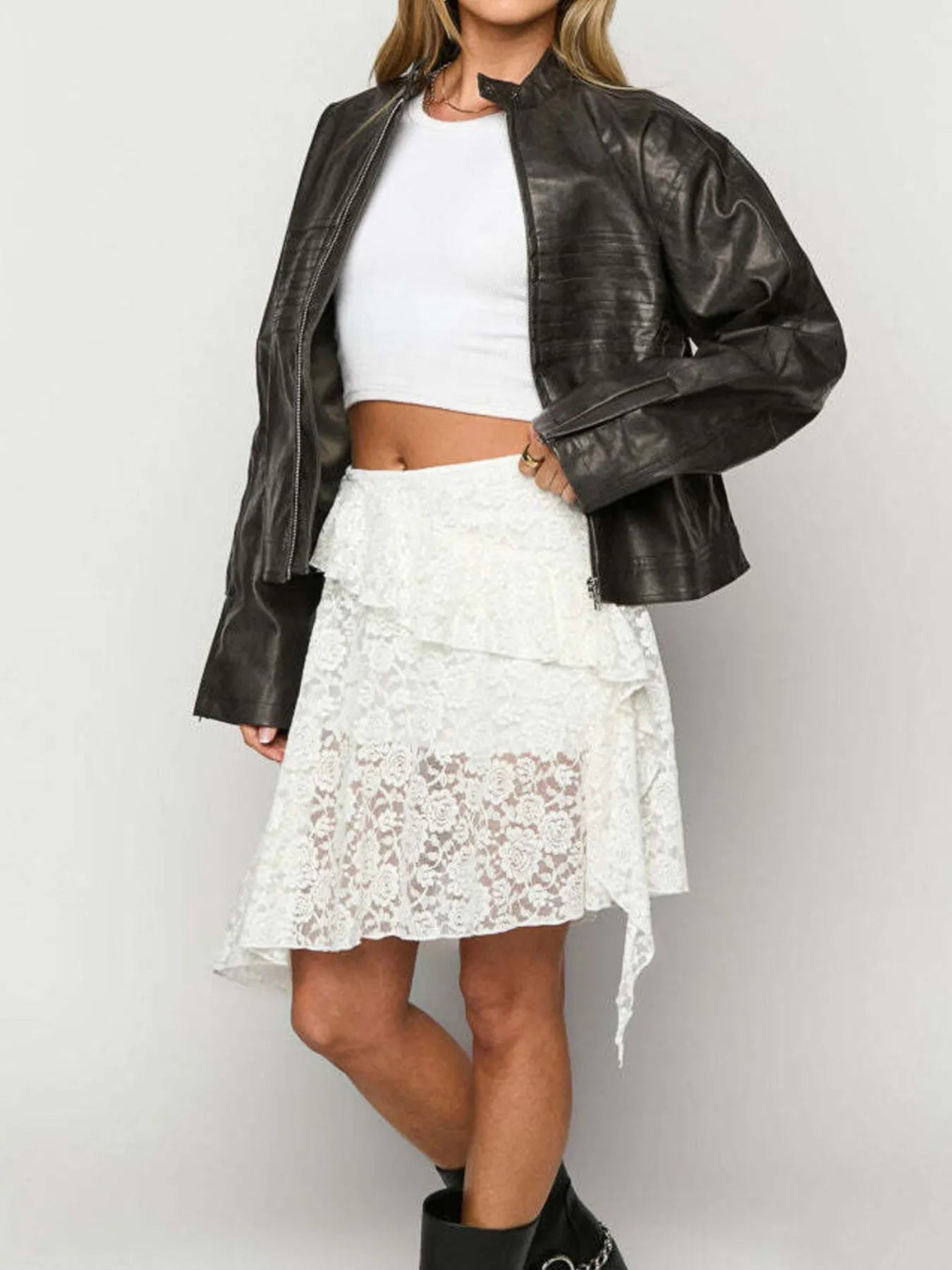 Lace Asymmetrical Mini Skirt - MAD RUFFI