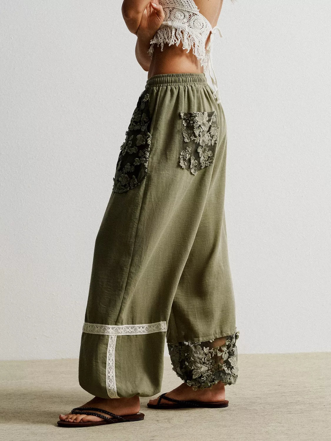 Lace Detail Drawstring Harem Pants - MAD RUFFI
