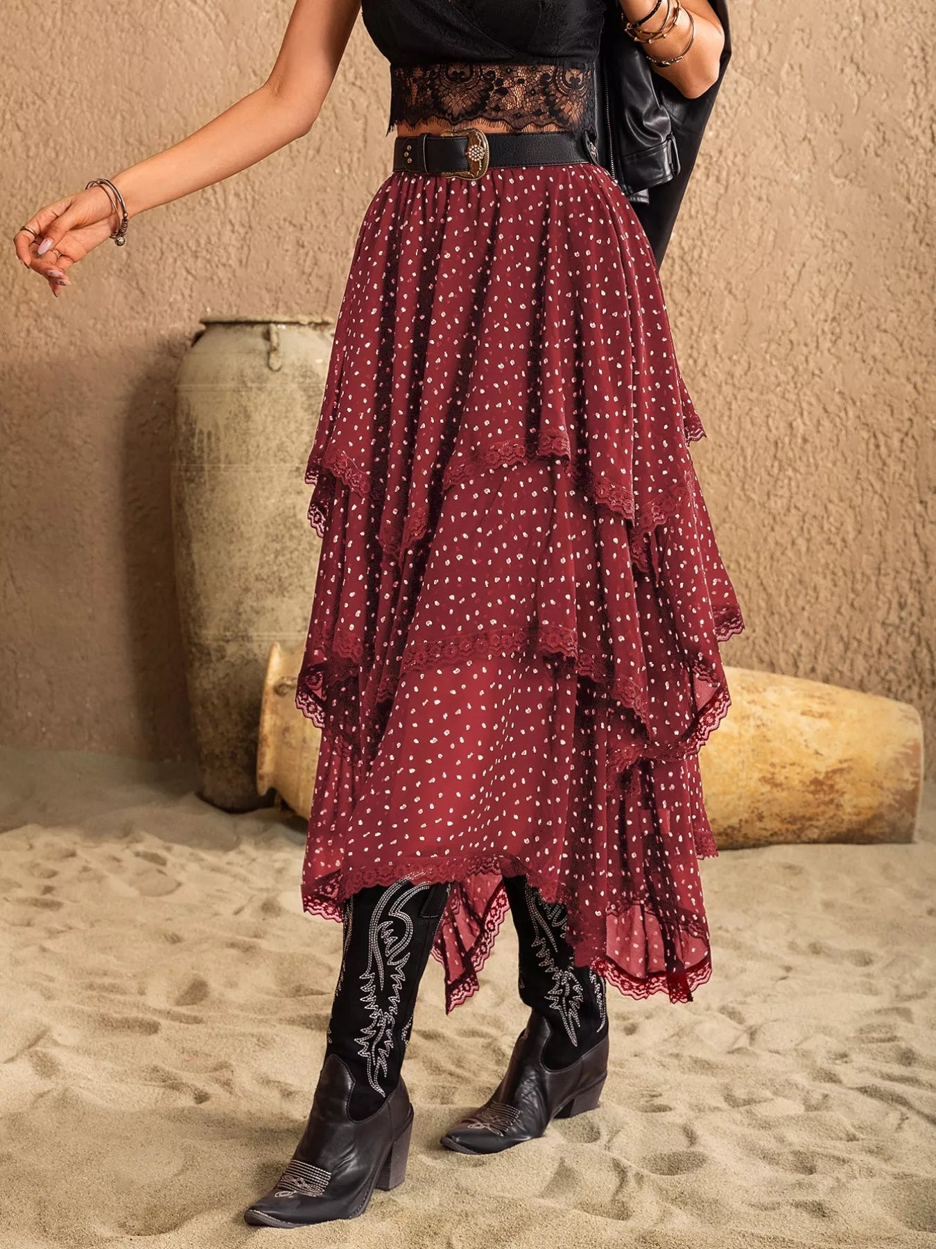 Lace Detail Layered Skirt - MAD RUFFI