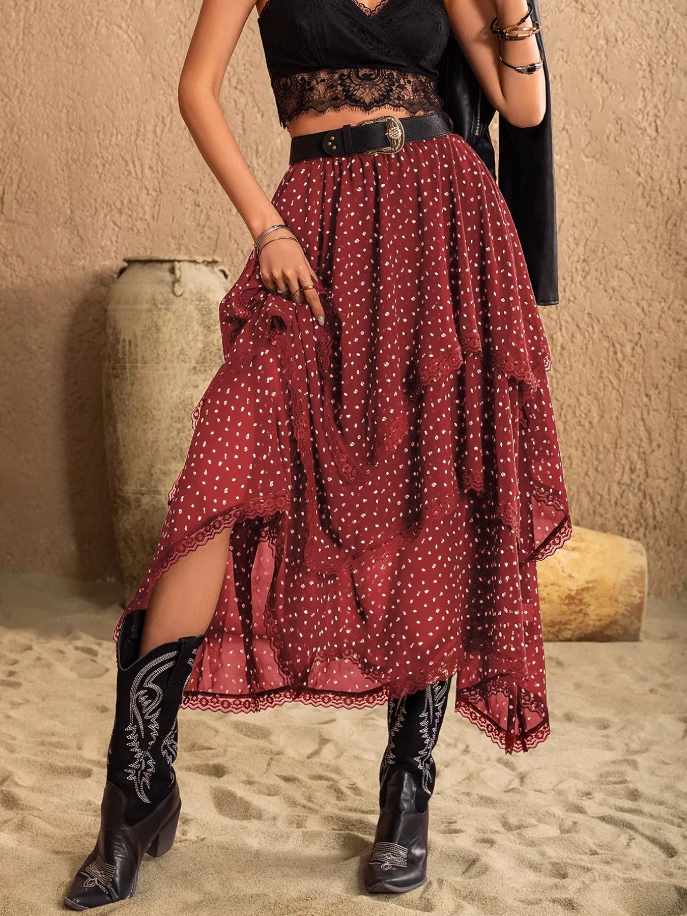 Lace Detail Layered Skirt - MAD RUFFI