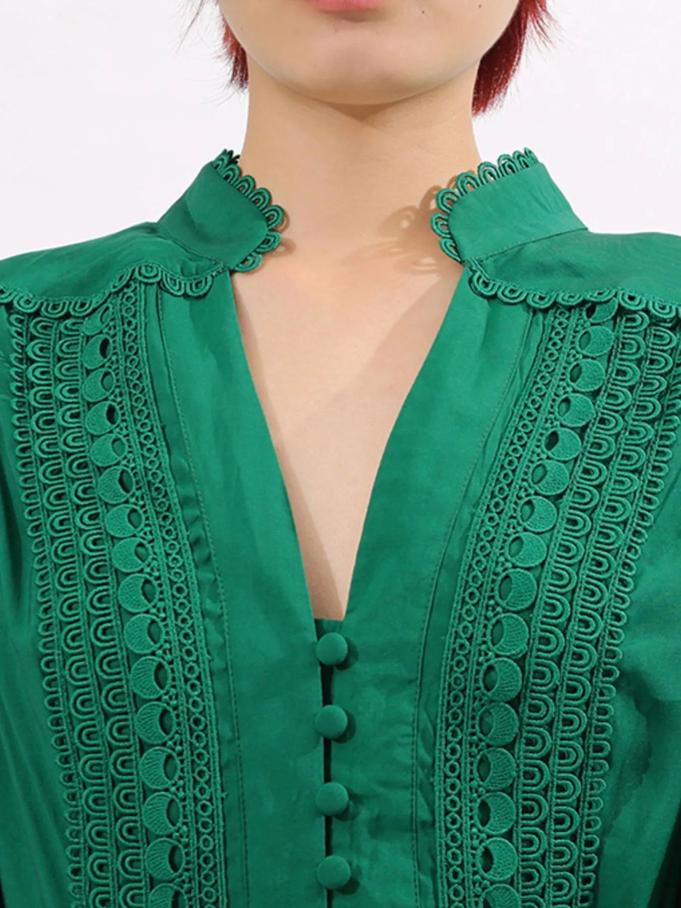 Lace Detail Notched Puff Sleeve Maxi Dress - MAD RUFFI