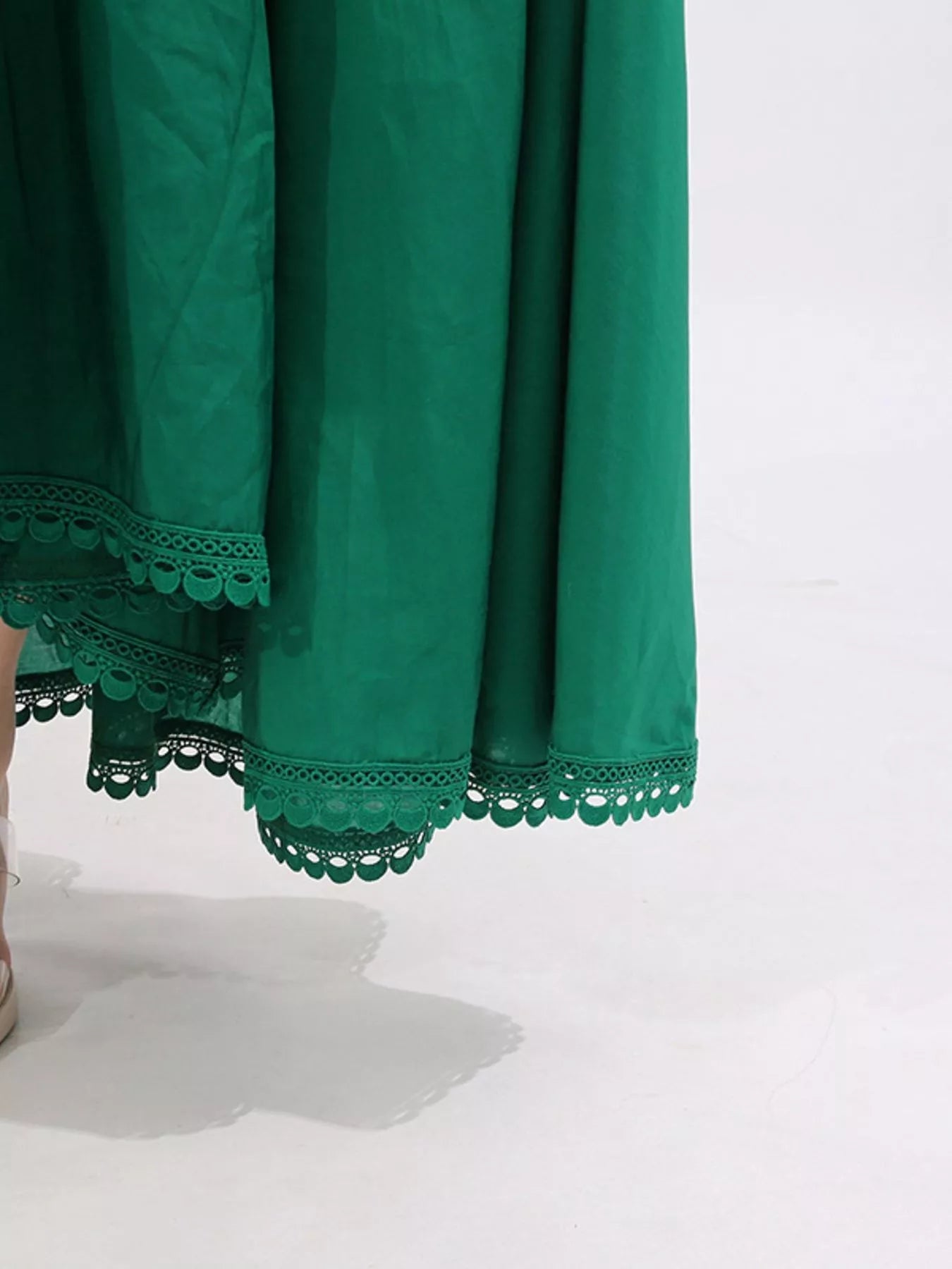 Lace Detail Notched Puff Sleeve Maxi Dress - MAD RUFFI