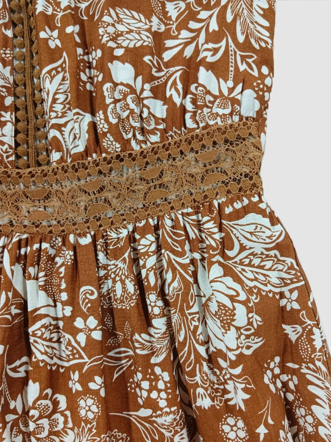 Lace Detail Printed Short Sleeve Midi Dress - MAD RUFFI
