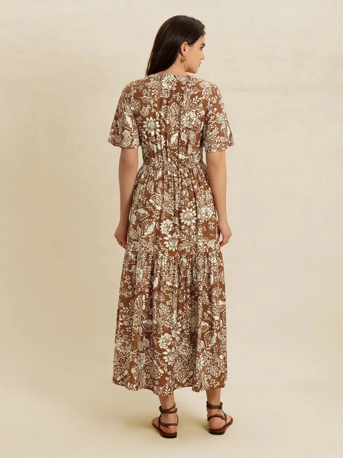 Lace Detail Printed Short Sleeve Midi Dress - MAD RUFFI