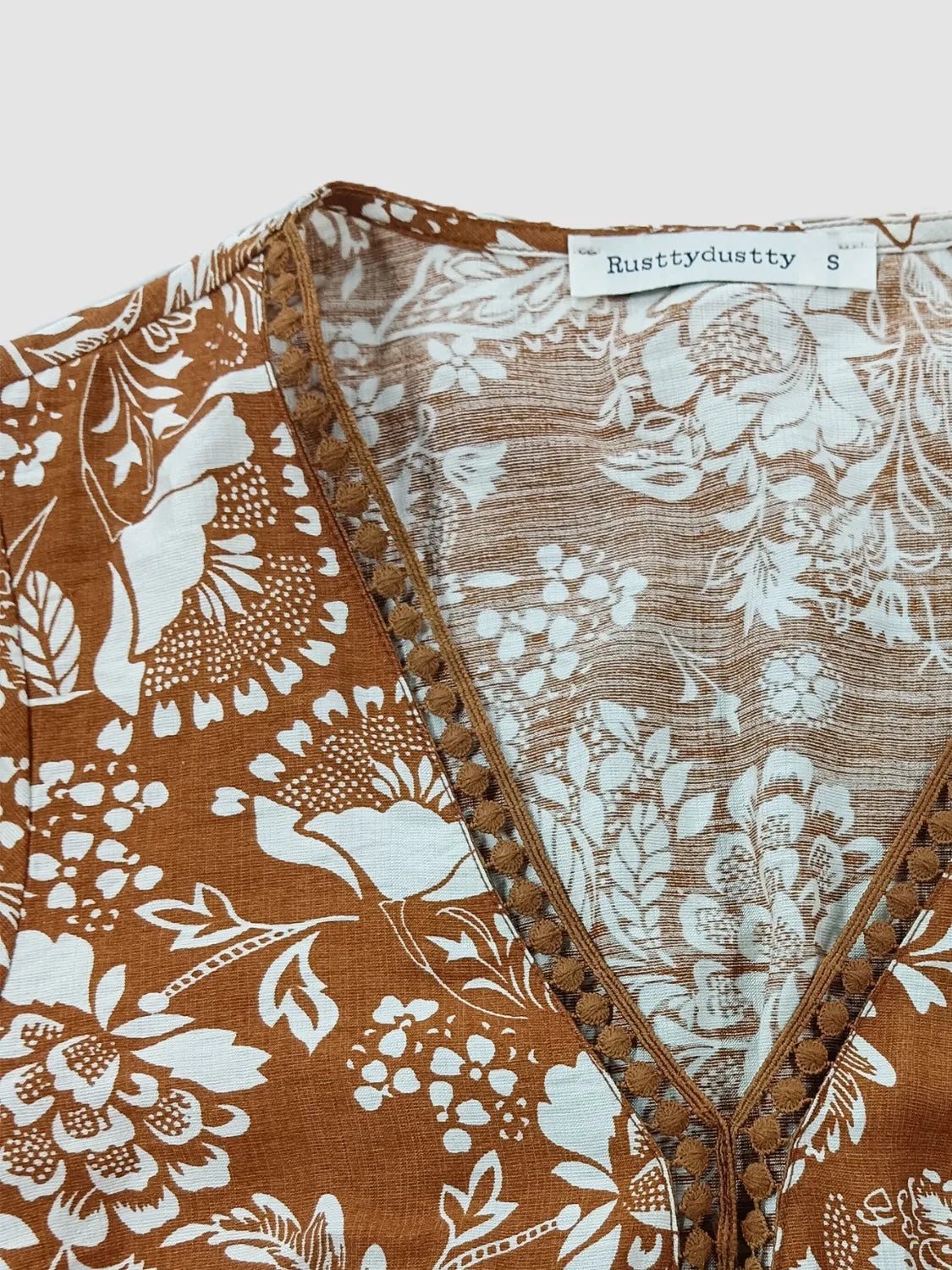 Lace Detail Printed Short Sleeve Midi Dress - MAD RUFFI