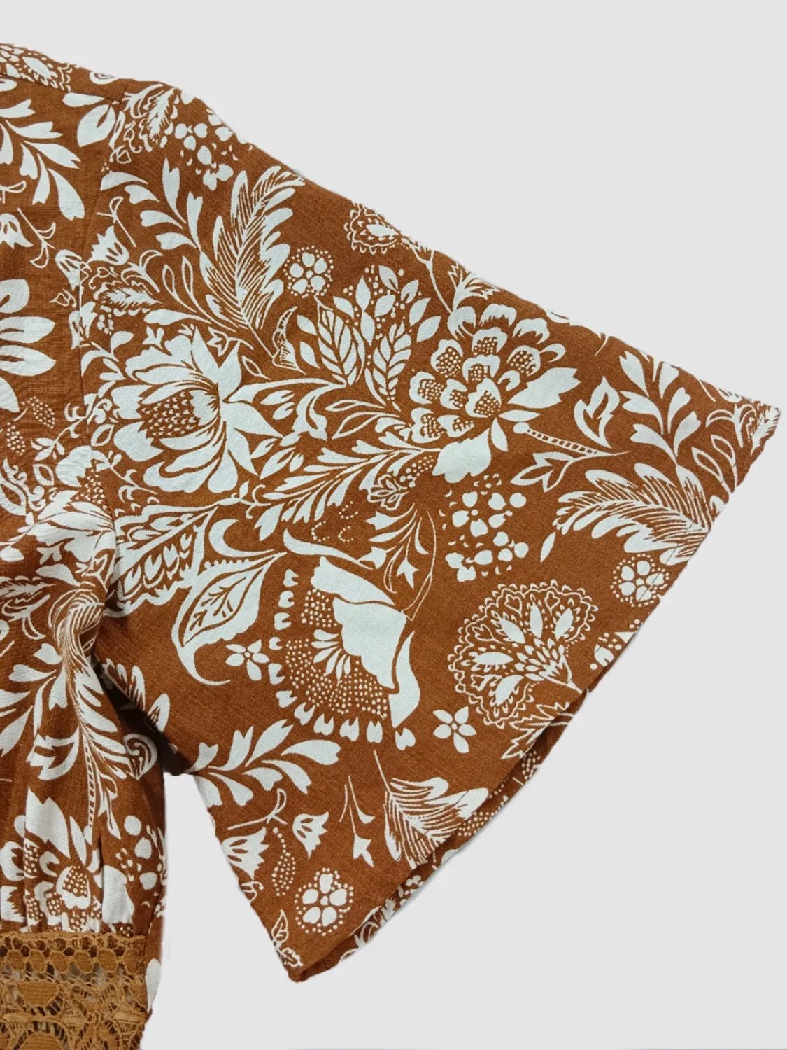 Lace Detail Printed Short Sleeve Midi Dress - MAD RUFFI