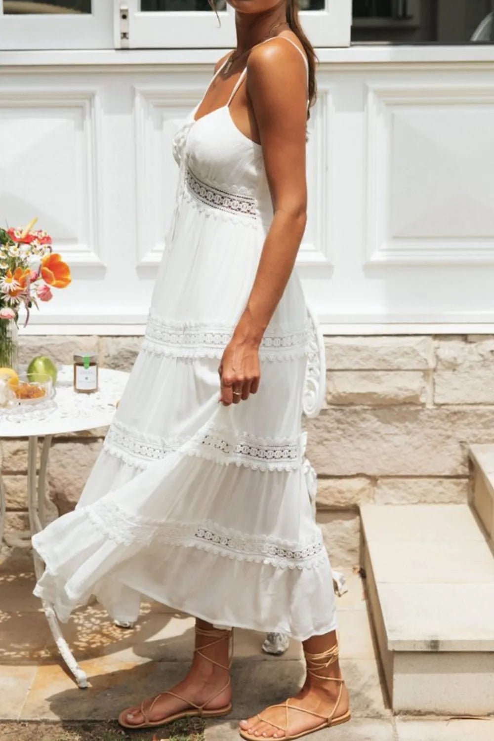 Lace Detail Smocked Midi Cami Dress - MAD RUFFI