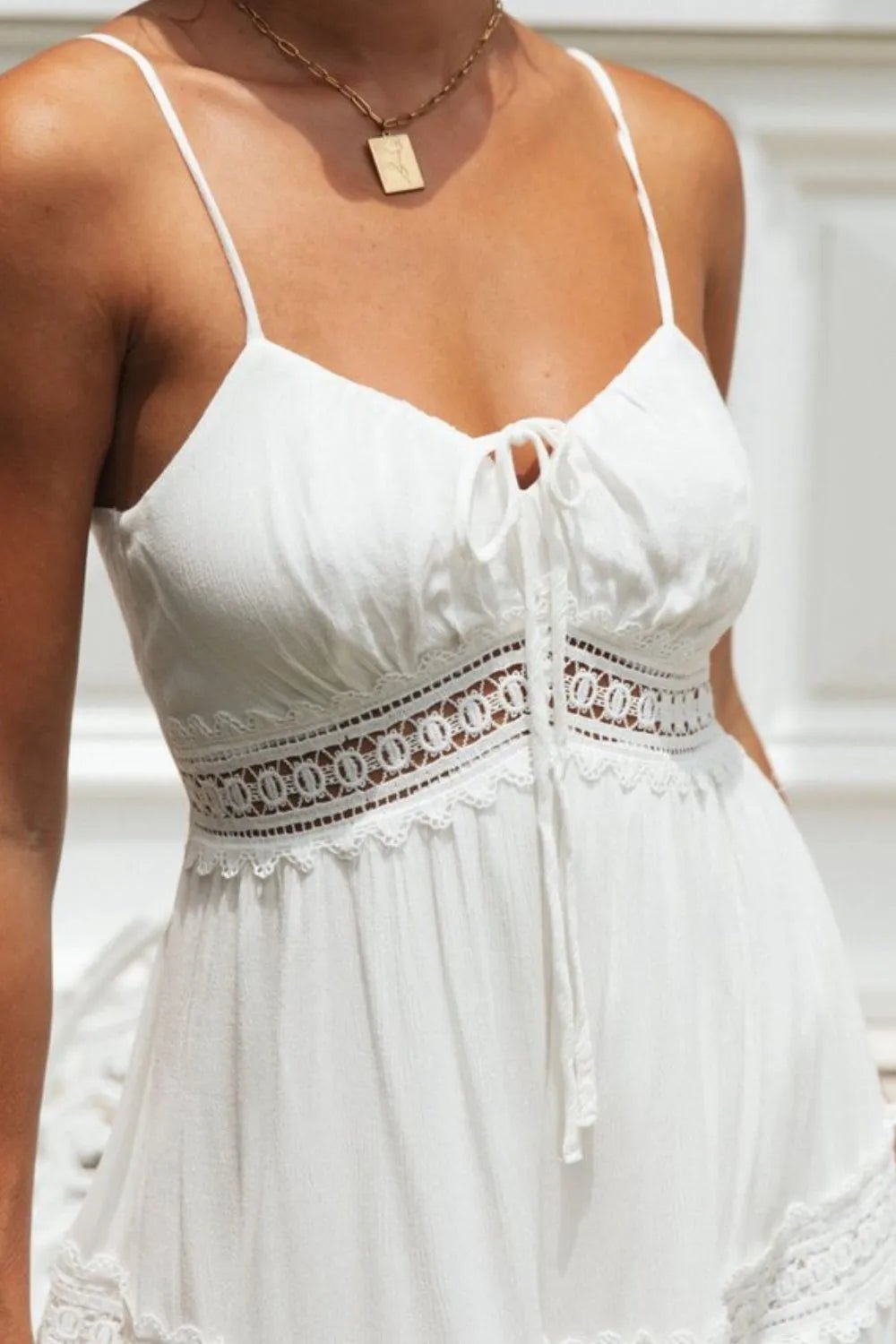 Lace Detail Smocked Midi Cami Dress - MAD RUFFI