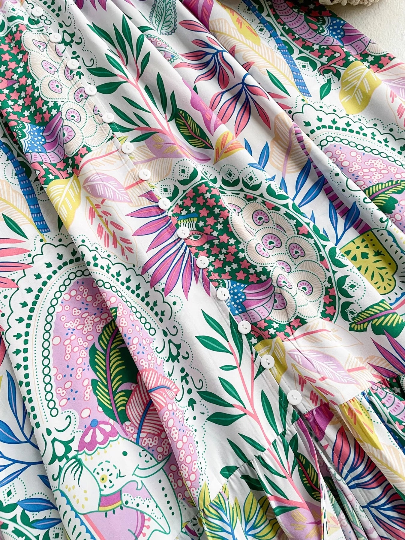 Lace Detail V - Neck Balloon Sleeve Dress - MAD RUFFI