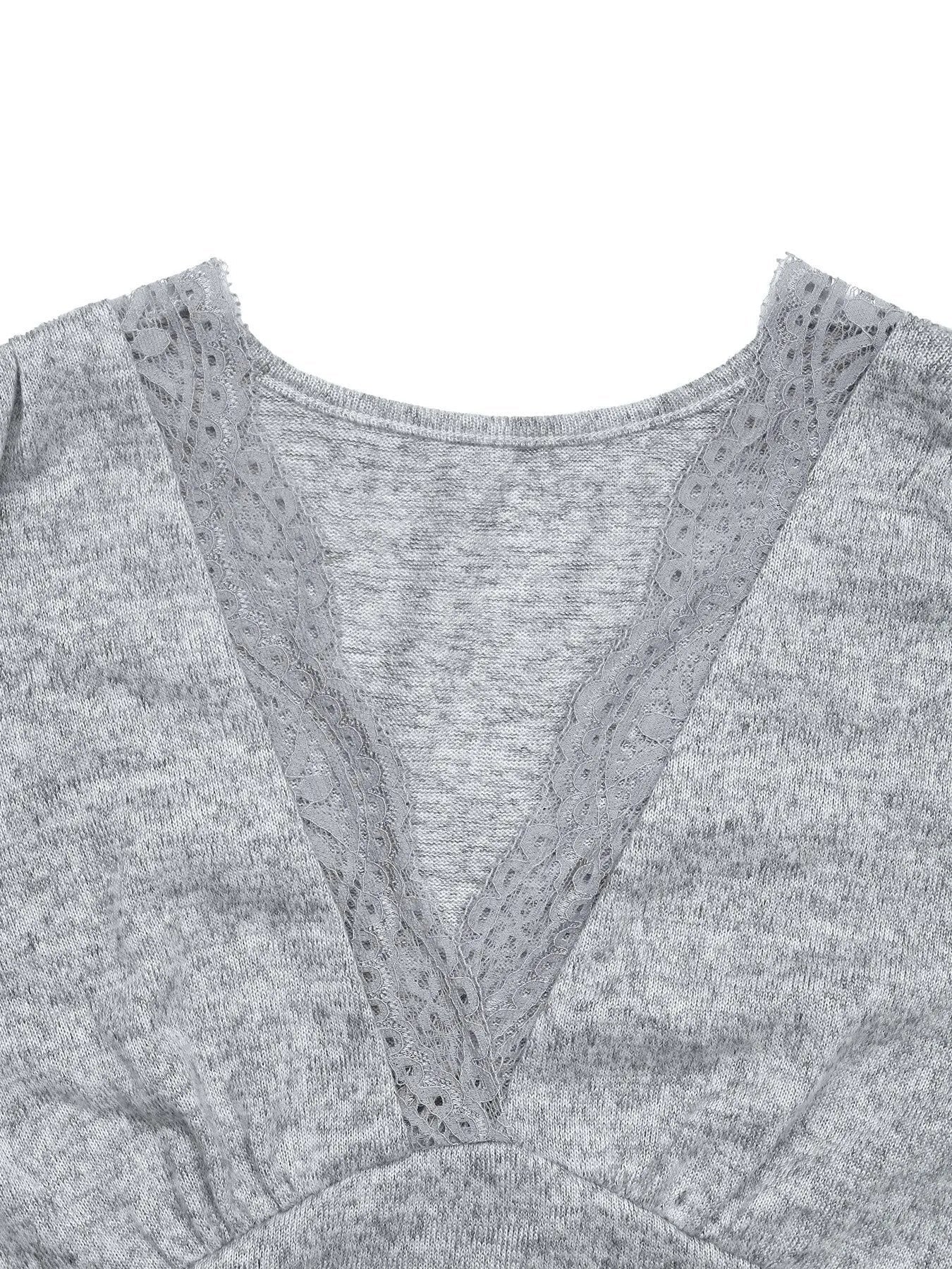 Lace Detail V - Neck Maxi Dress with Side Slit - MAD RUFFI