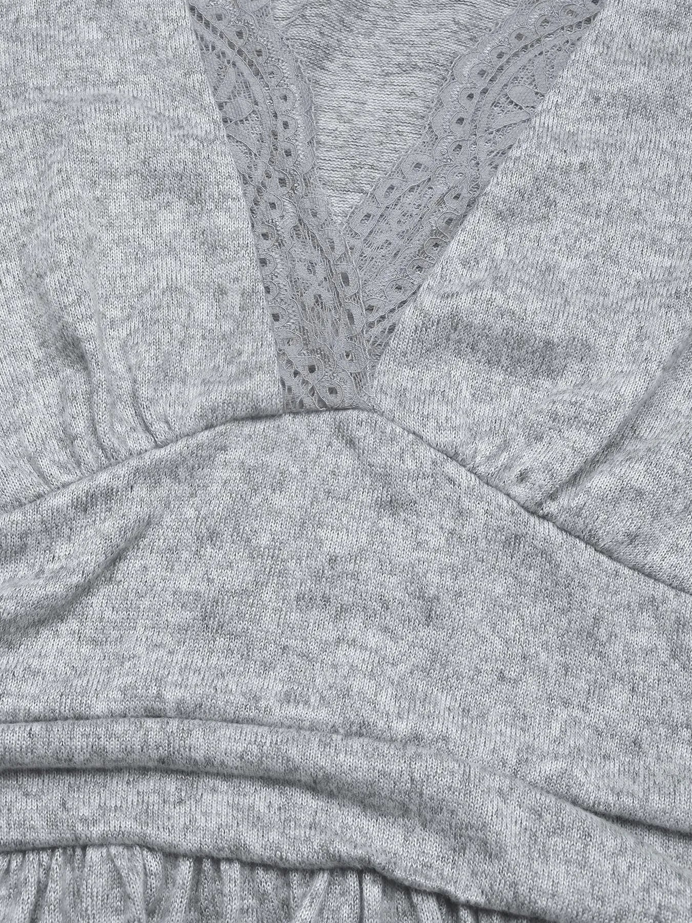 Lace Detail V - Neck Maxi Dress with Side Slit - MAD RUFFI