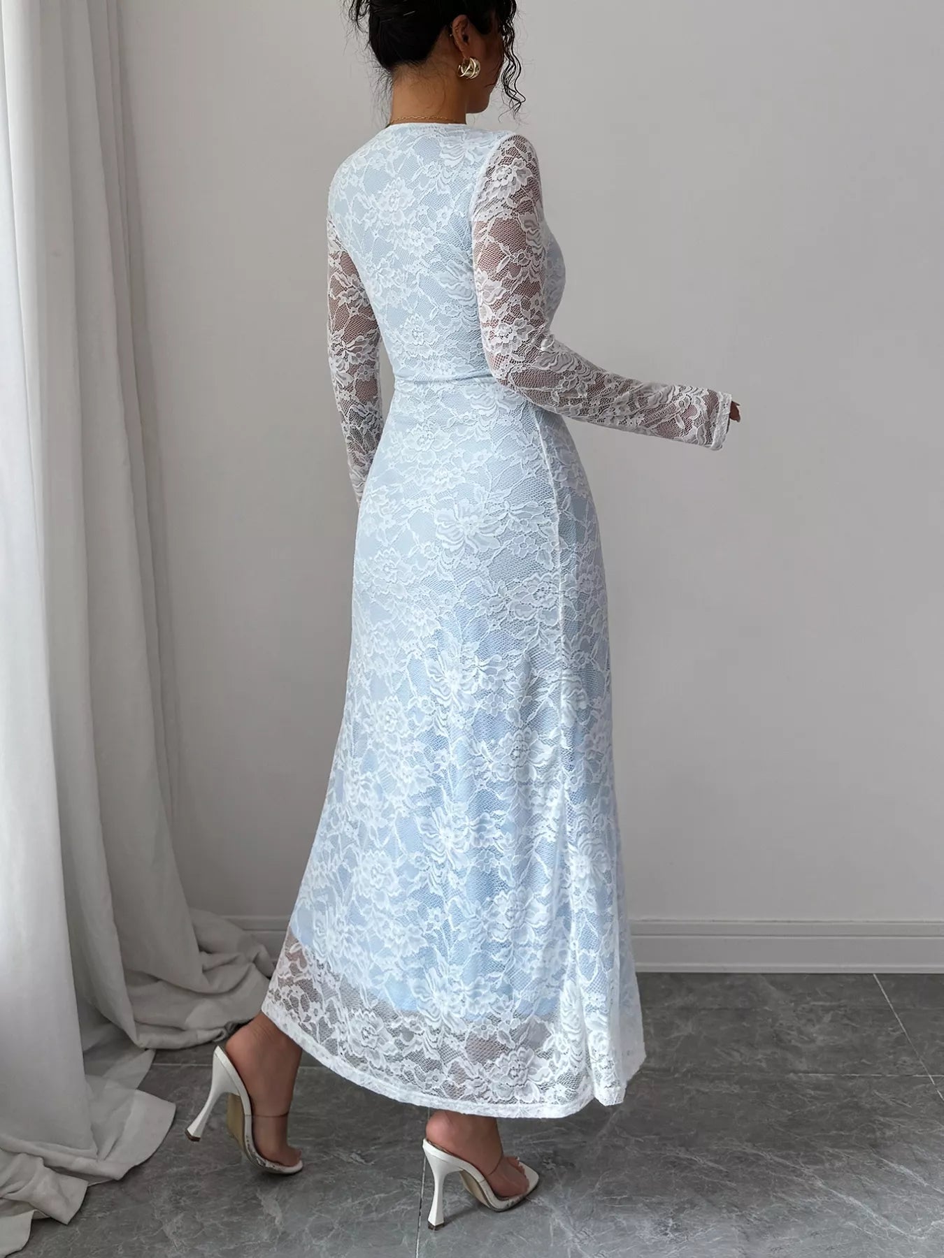 Lace Long Sleeve Square Neck Maxi Dress - MAD RUFFI