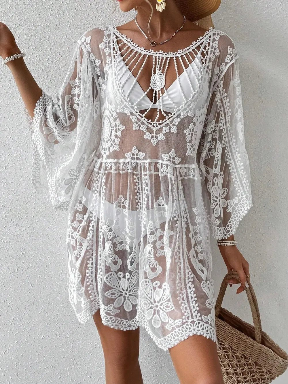 Lace Round Neck Cover - Up - MAD RUFFI