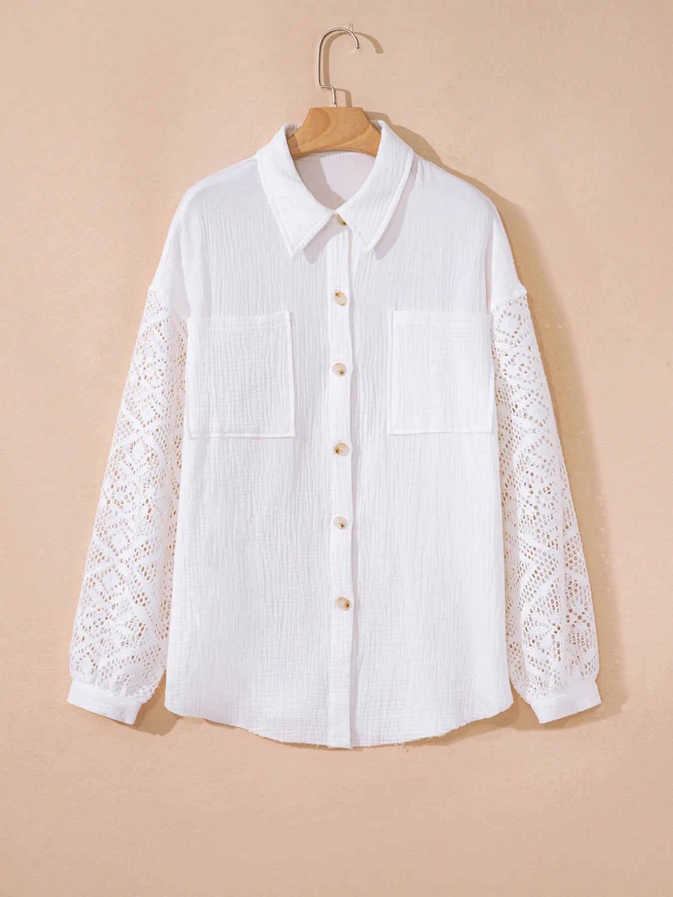 Lace Sleeve Button Down Shirt - MAD RUFFI