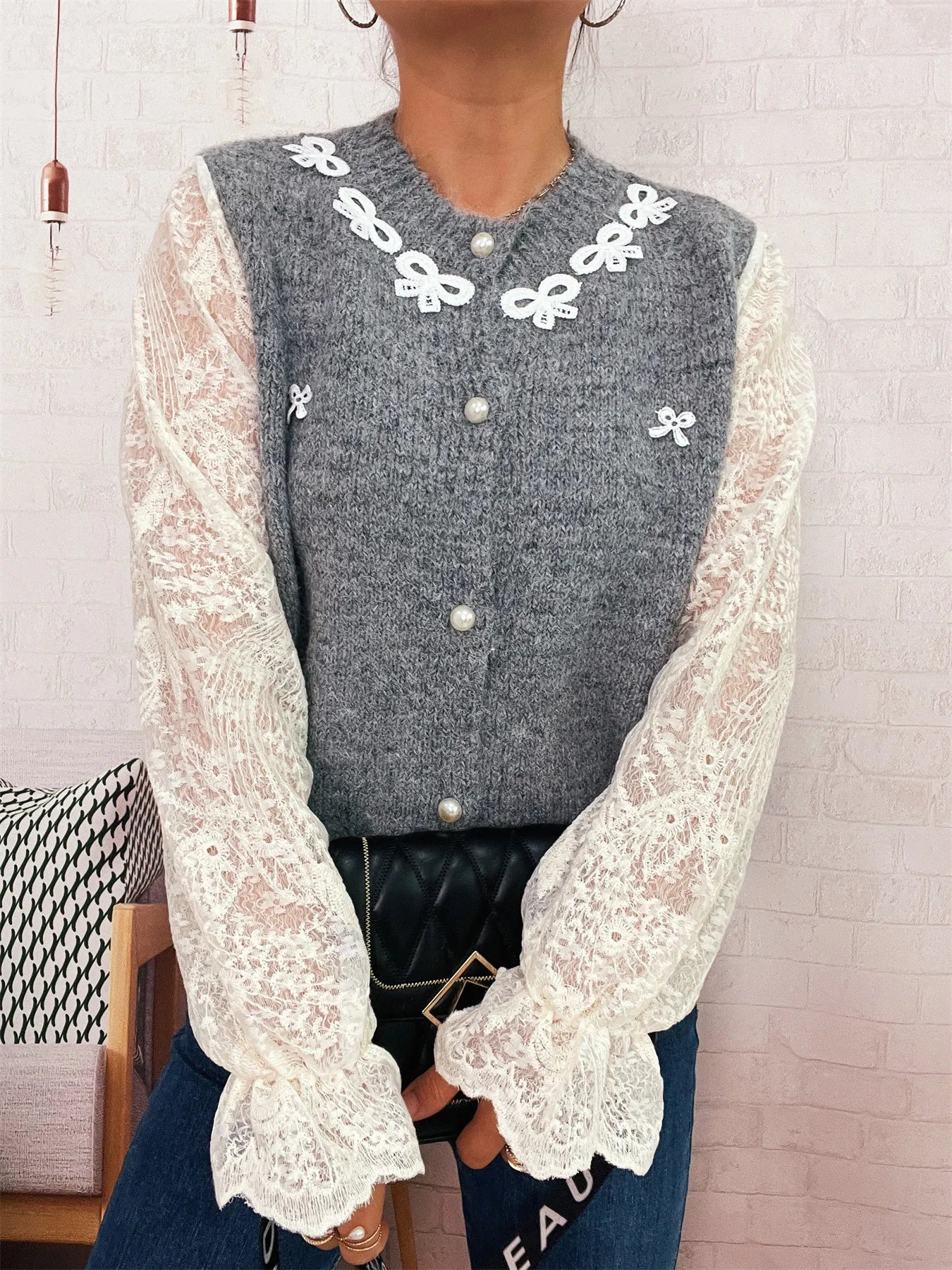 Lace Sleeve Button - Up Cardigan - MAD RUFFI