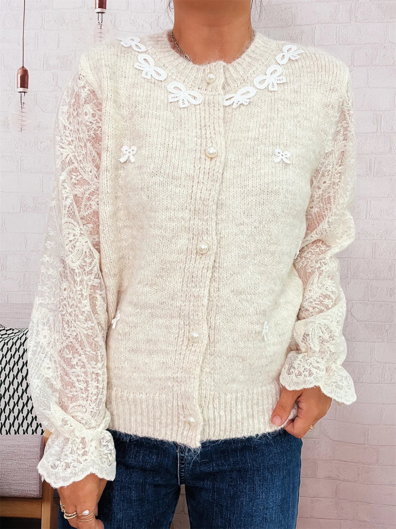 Lace Sleeve Button - Up Cardigan - MAD RUFFI