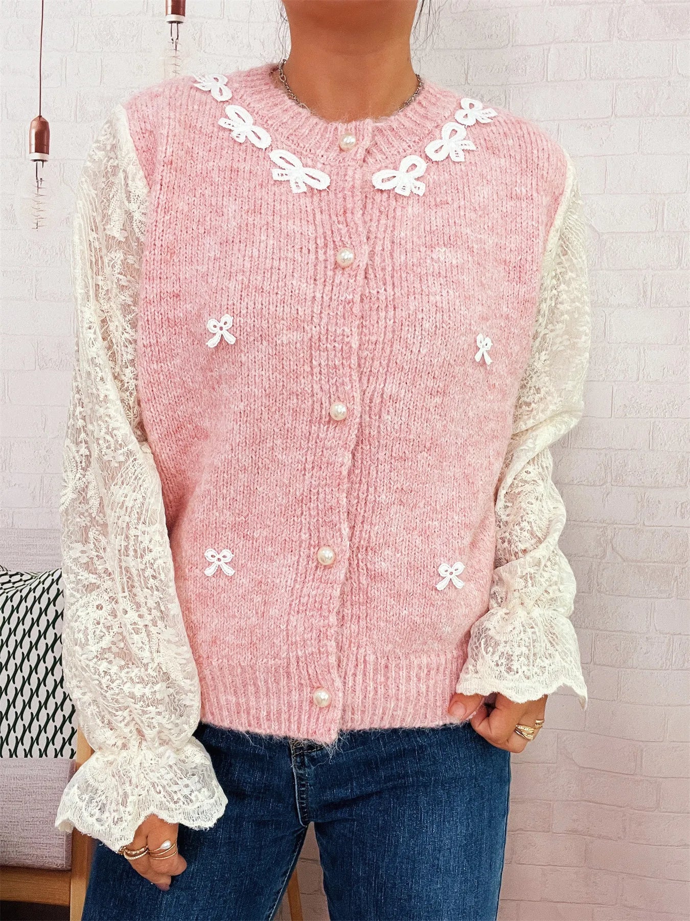 Lace Sleeve Button - Up Cardigan - MAD RUFFI