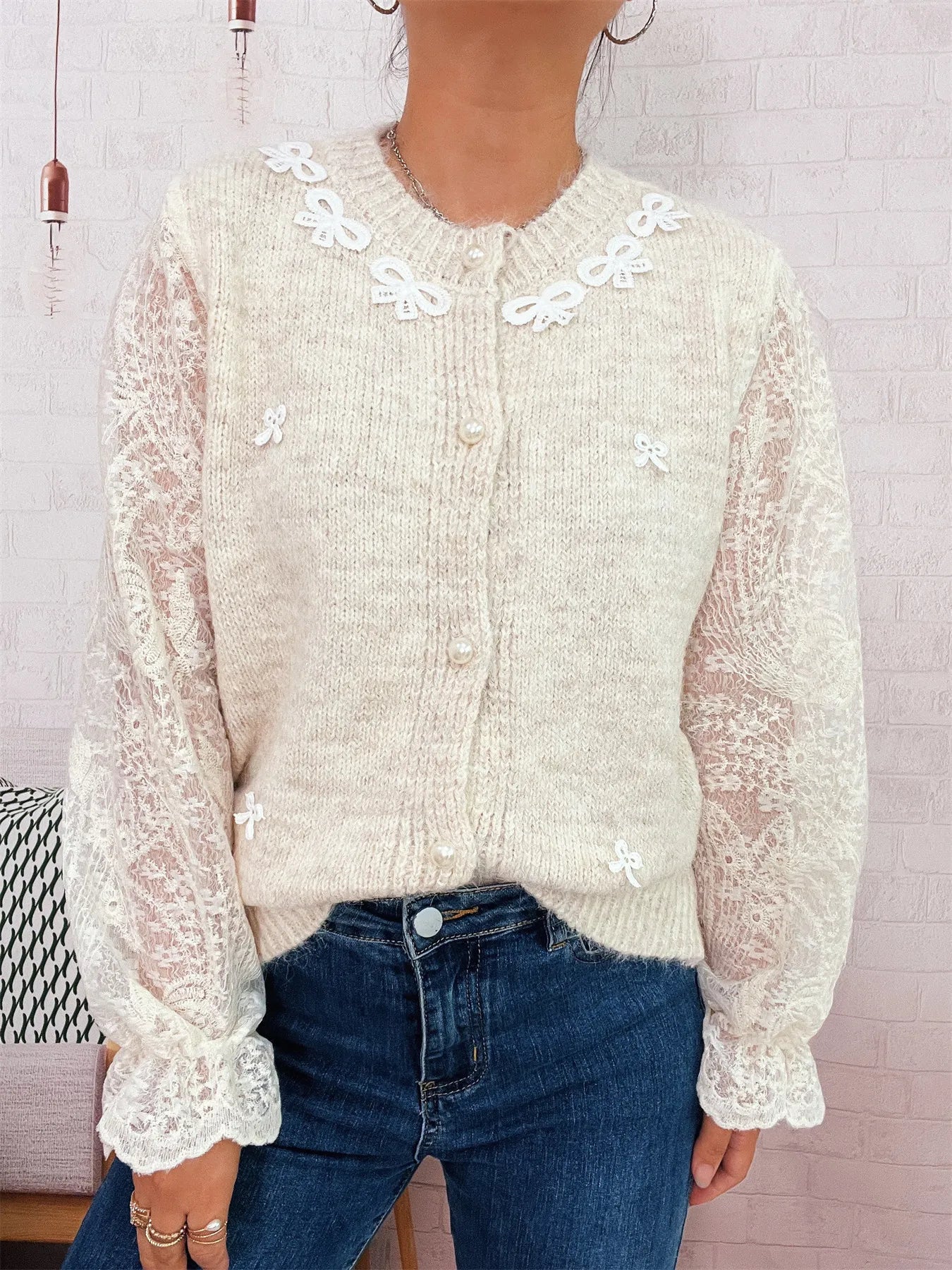 Lace Sleeve Button - Up Cardigan - MAD RUFFI