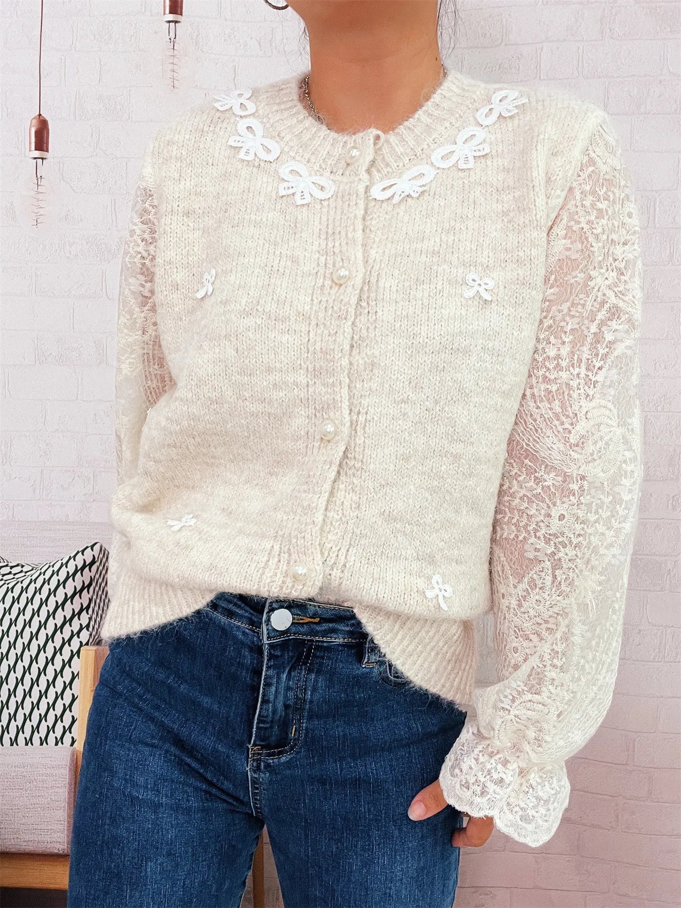 Lace Sleeve Button - Up Cardigan - MAD RUFFI