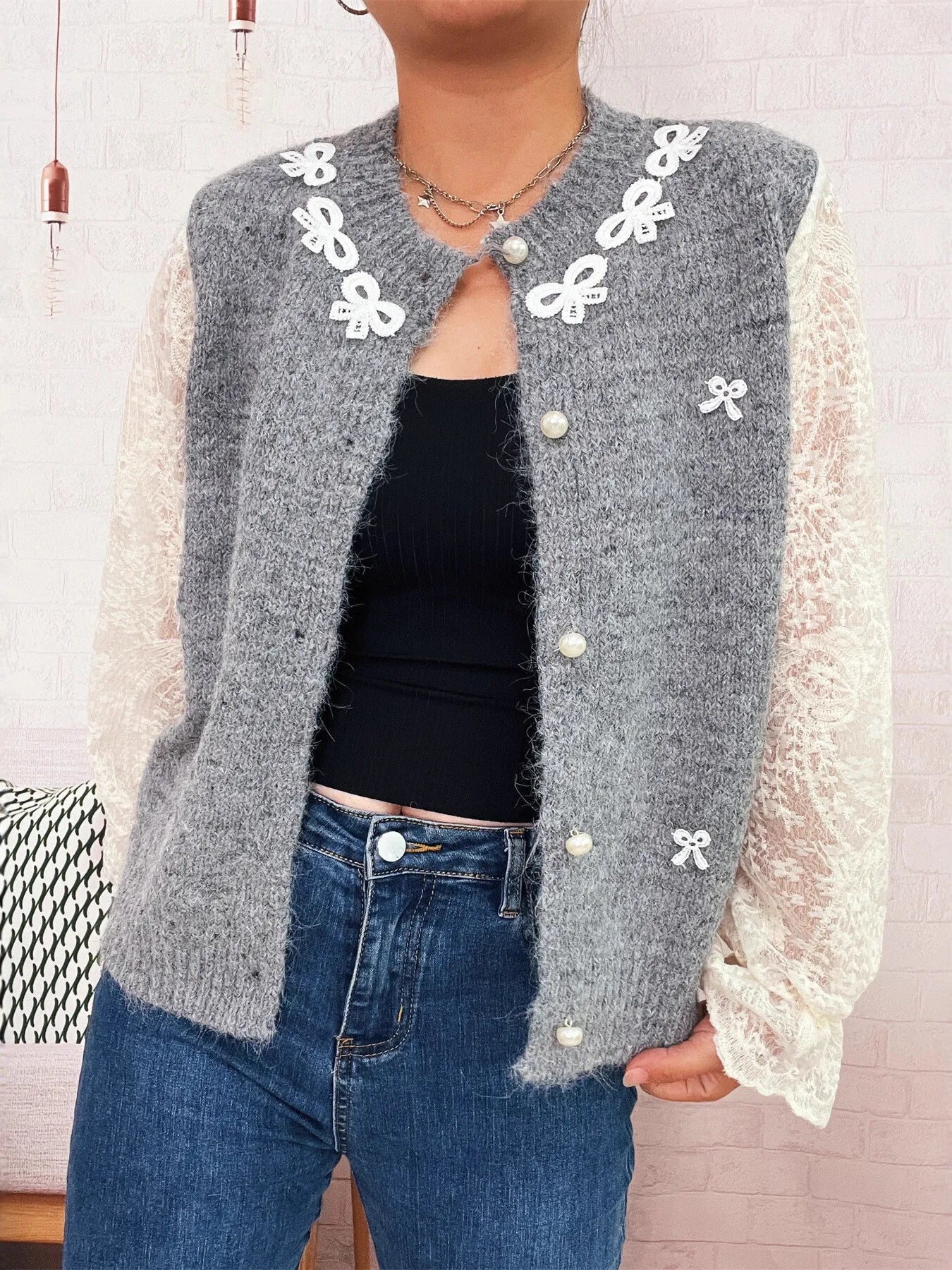 Lace Sleeve Button - Up Cardigan - MAD RUFFI