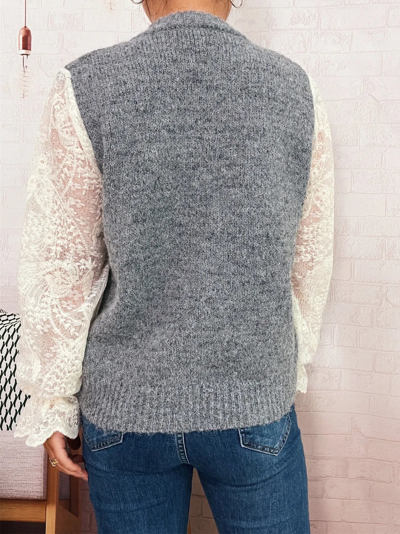 Lace Sleeve Button - Up Cardigan - MAD RUFFI