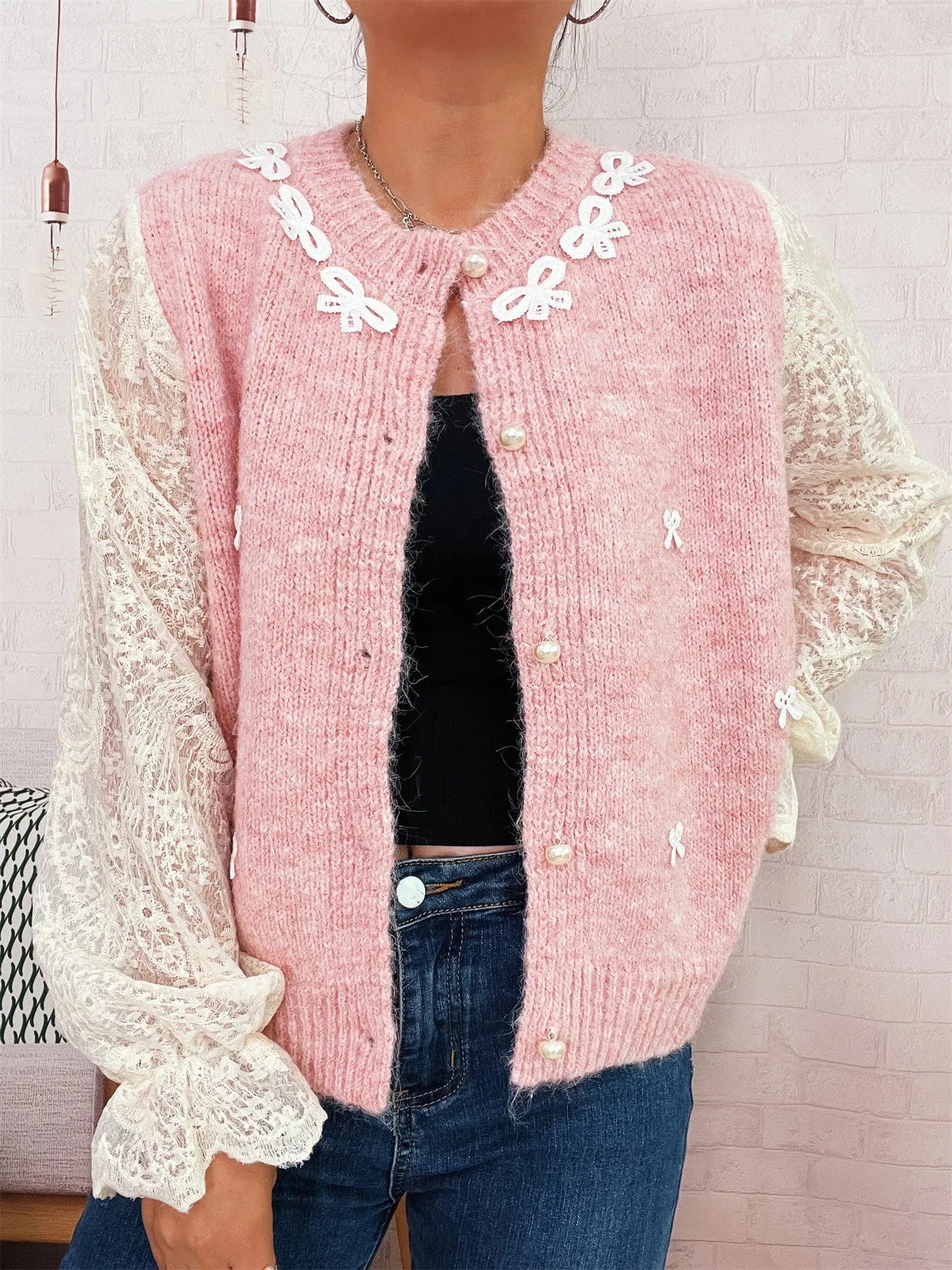 Lace Sleeve Button - Up Cardigan - MAD RUFFI