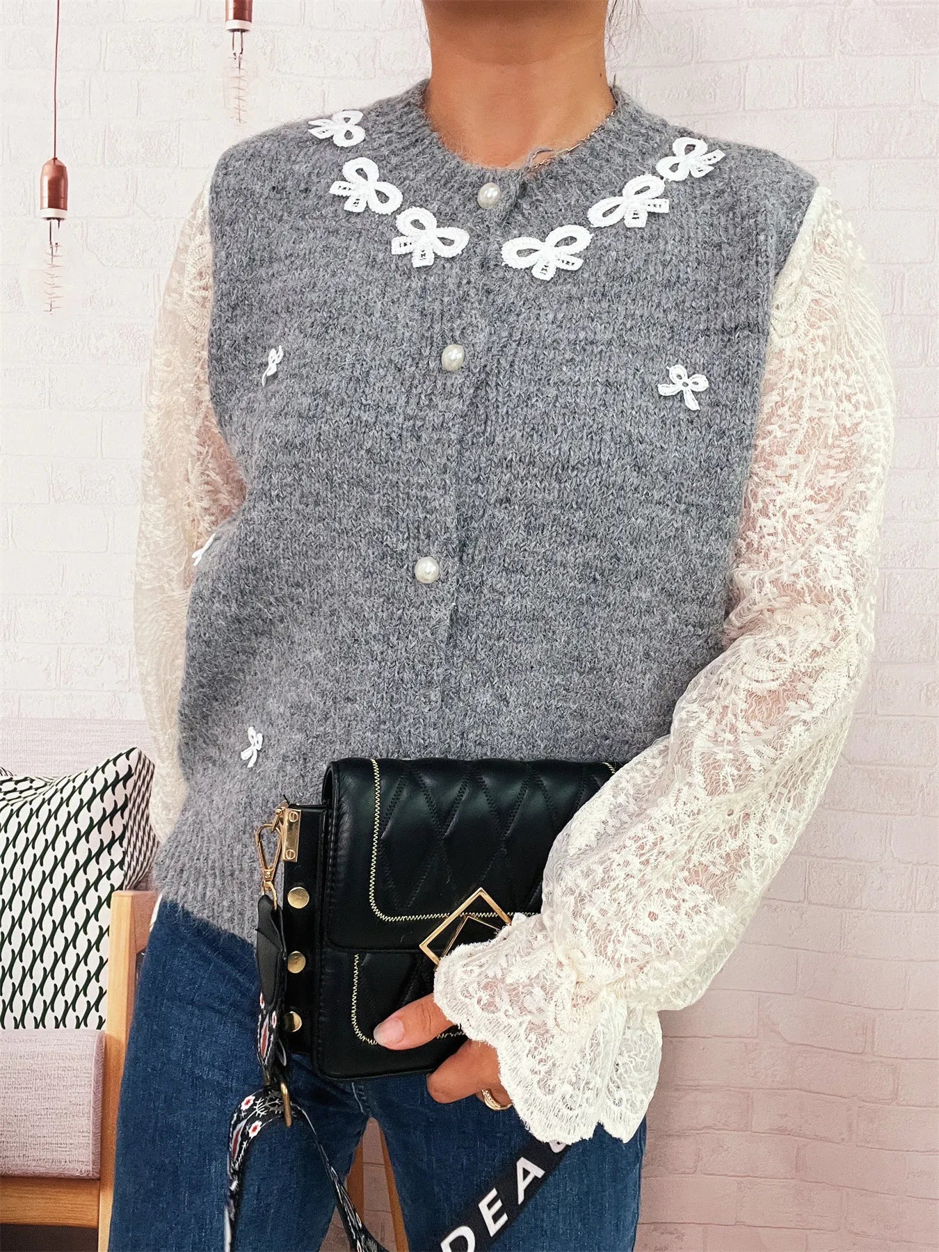 Lace Sleeve Button - Up Cardigan - MAD RUFFI