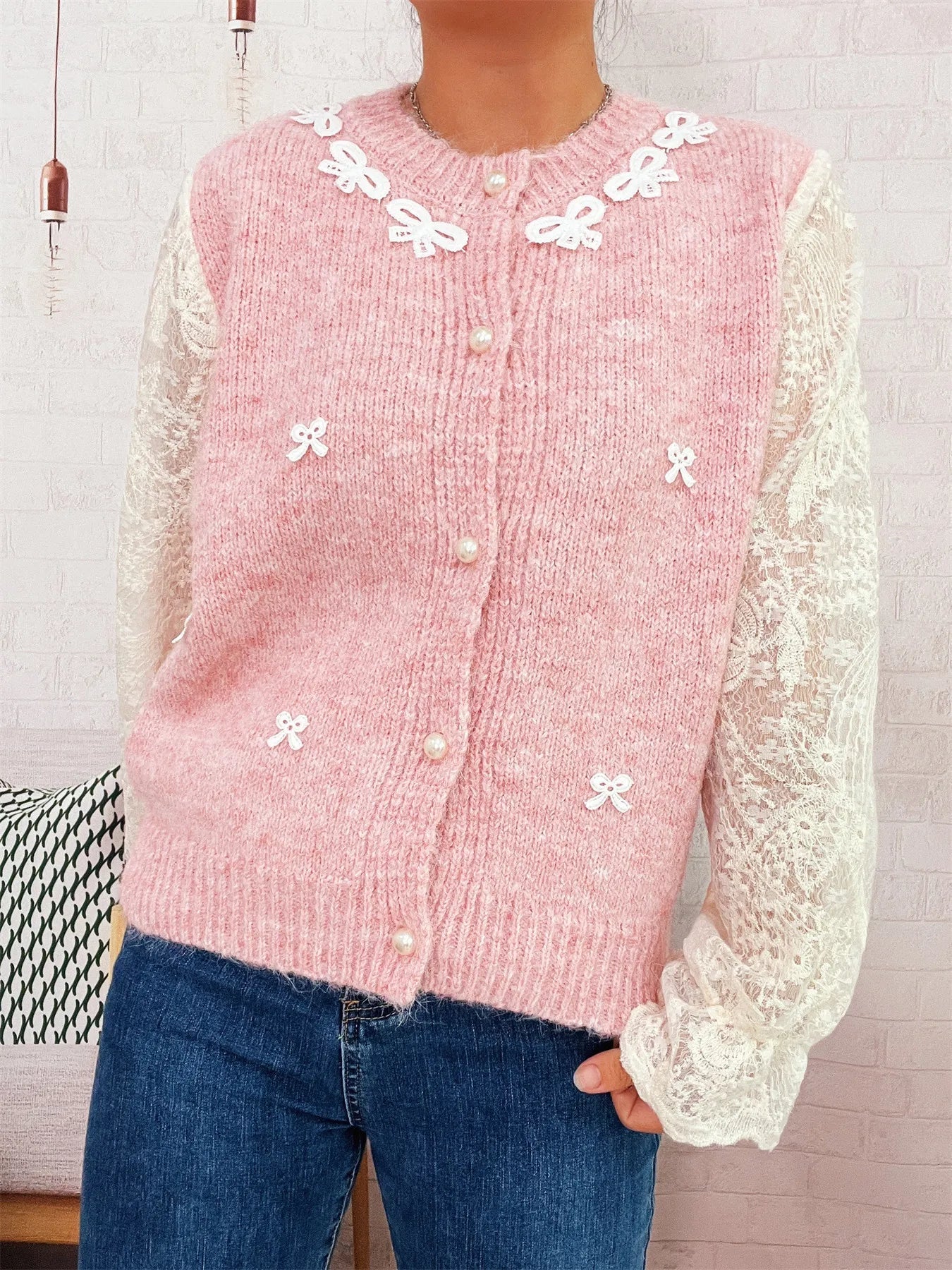 Lace Sleeve Button - Up Cardigan - MAD RUFFI