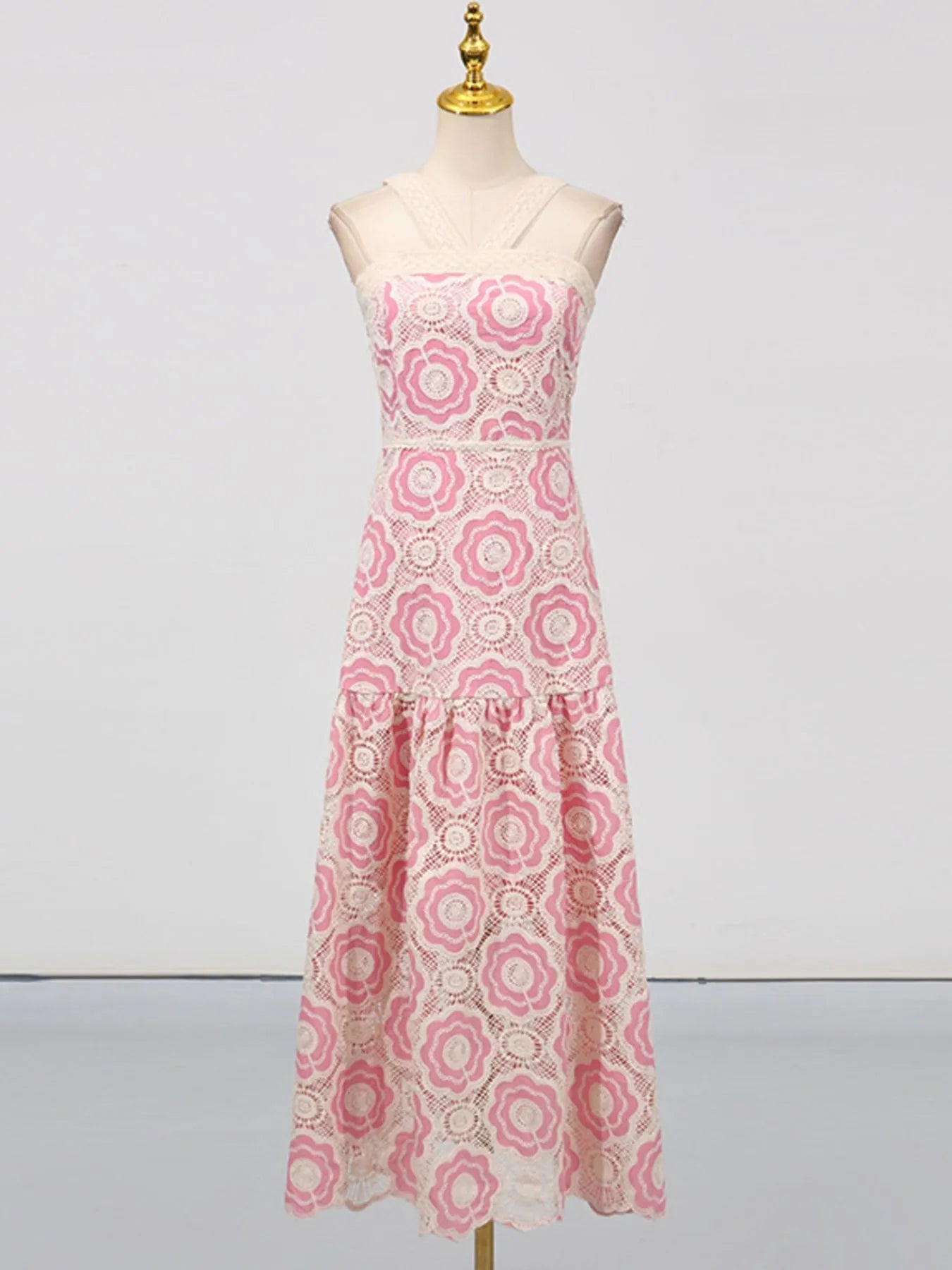 Lace Sleeveless Tiered Midi Dress - MAD RUFFI