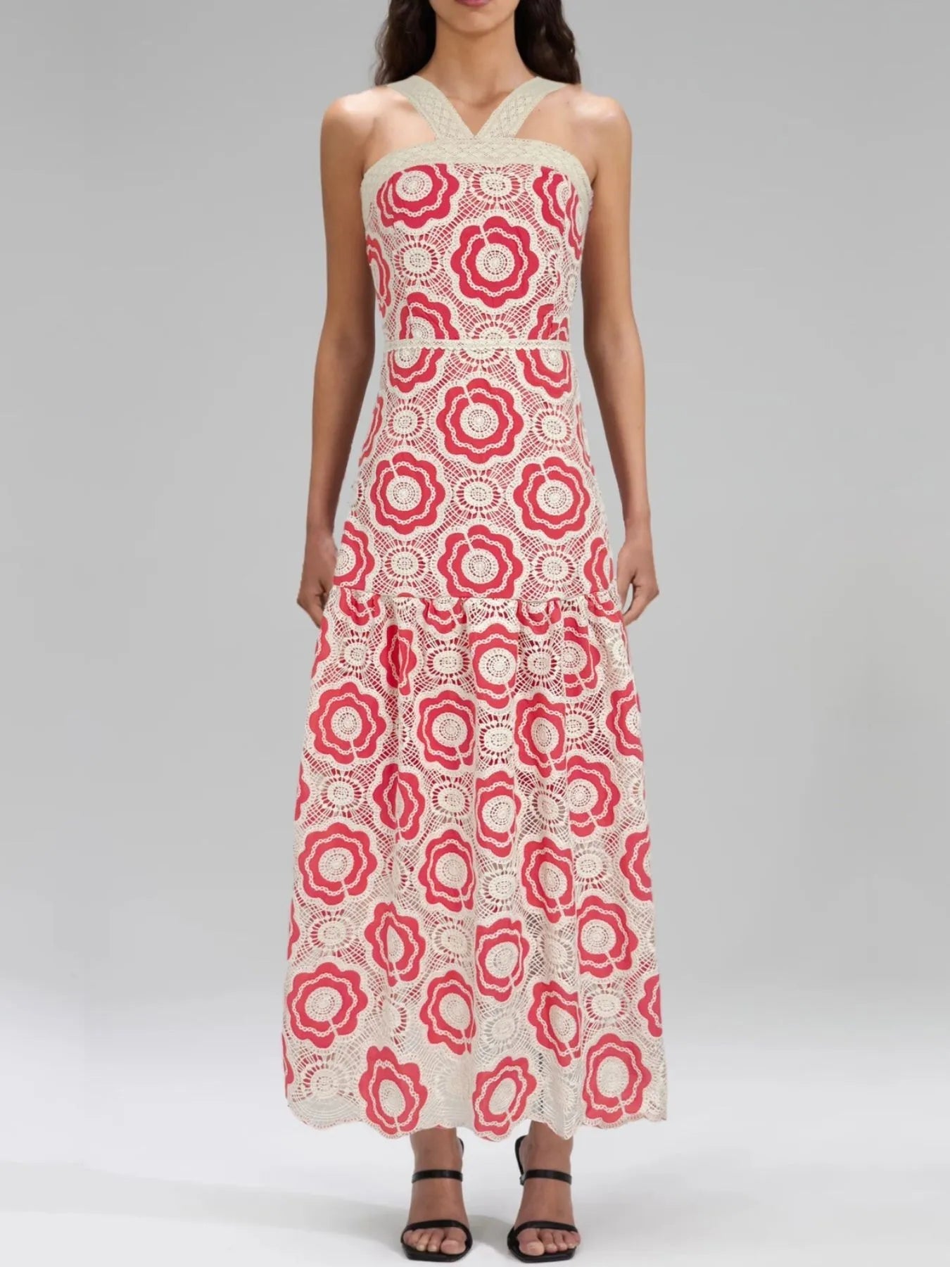 Lace Sleeveless Tiered Midi Dress - MAD RUFFI