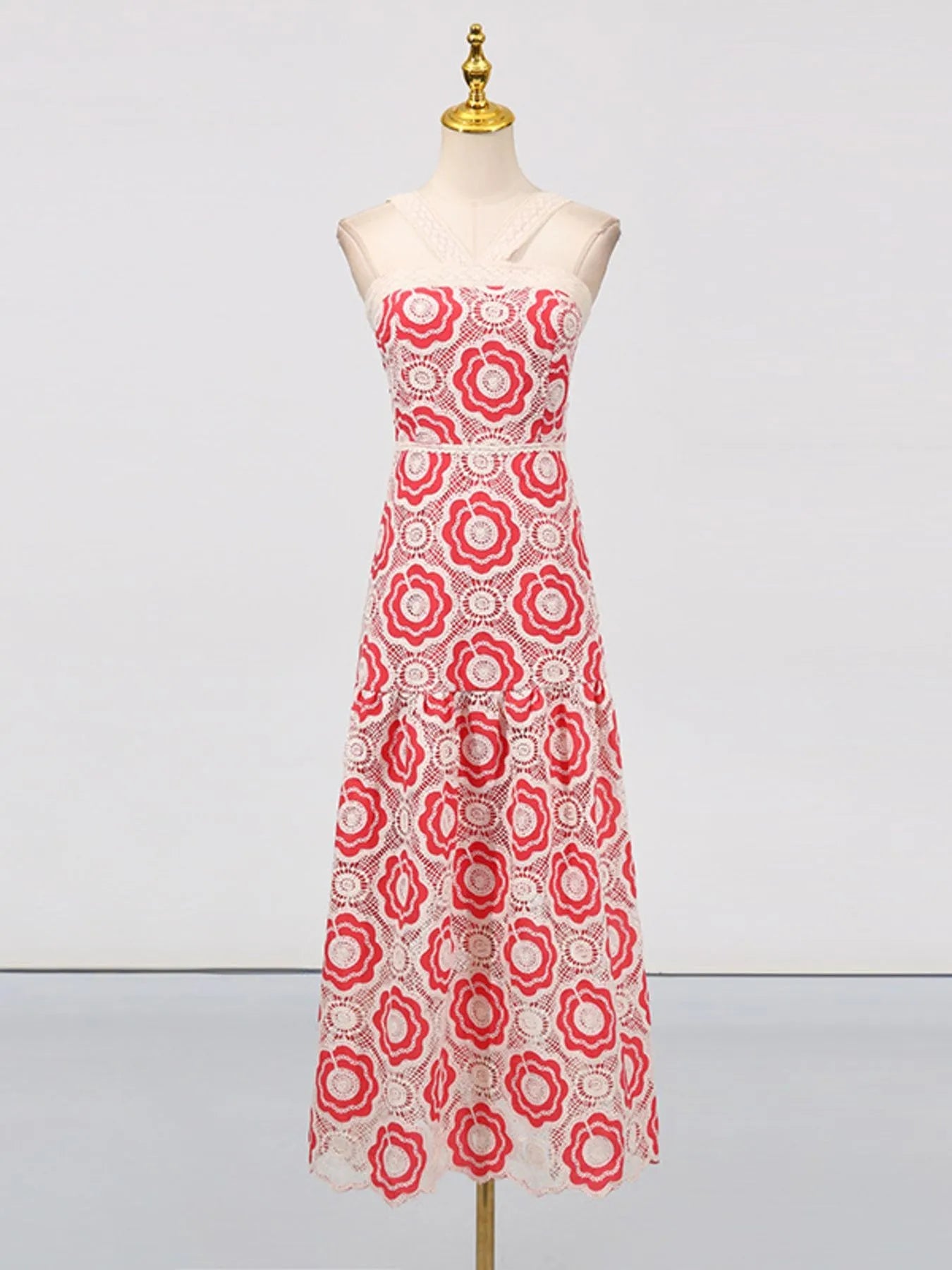 Lace Sleeveless Tiered Midi Dress - MAD RUFFI