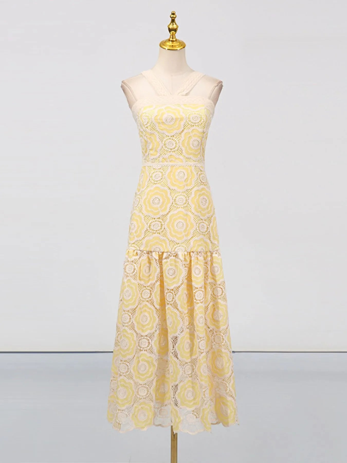 Lace Sleeveless Tiered Midi Dress - MAD RUFFI